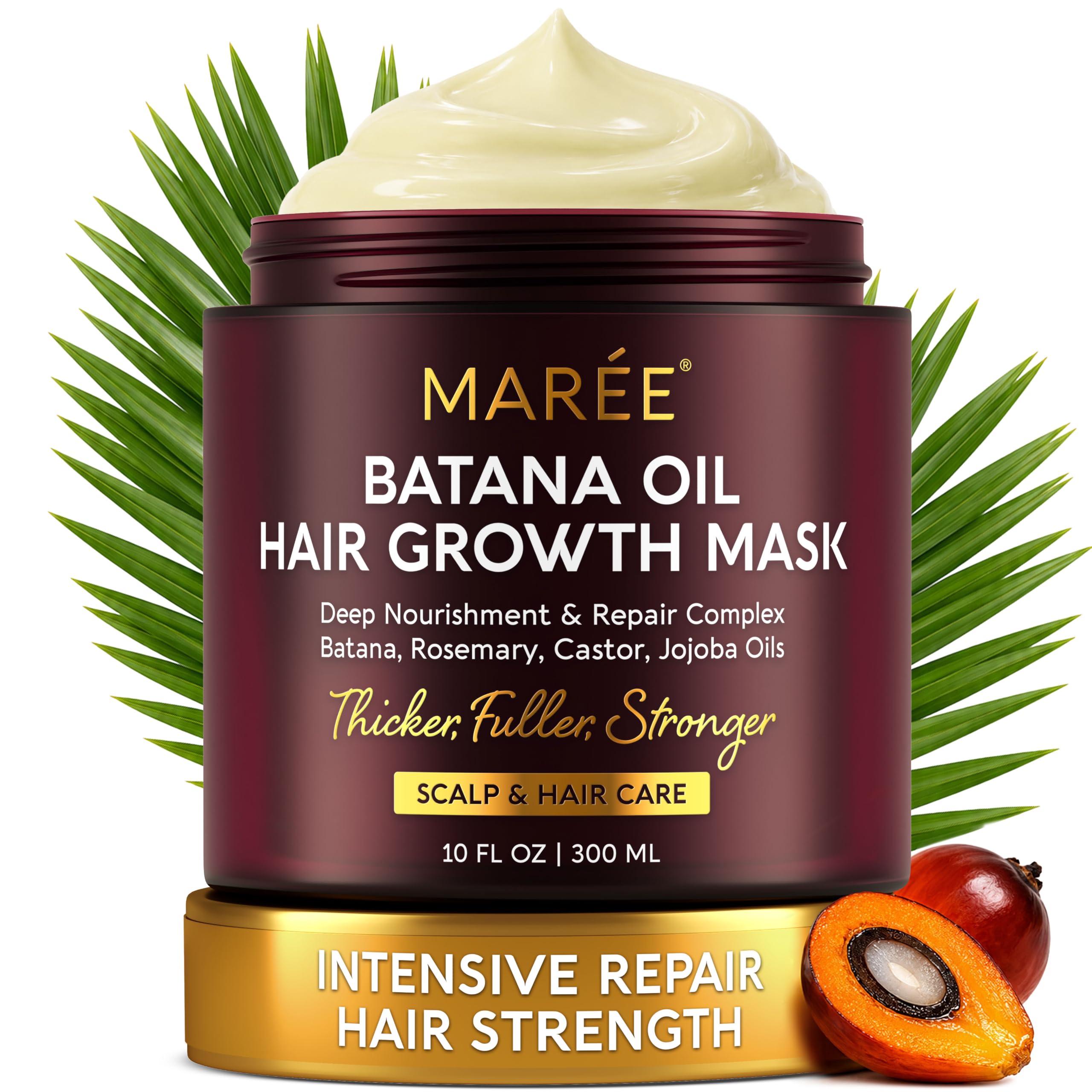 MAREE Deep Conditioning Hair Mask for Damaged Hair Treatment - Batana Oil Hair Mask for Hair Growth – Dry Curly Color Refreshing – 10 Fl Oz, Yellow