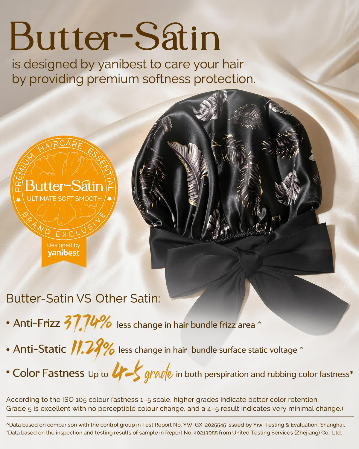 YANIBEST Adjustable Satin Bonnet for Sleeping Women Double Layer Hair Wrap Reduce Friction Prevent Frizz Natural Curly Hair, BlackGold Leaf
