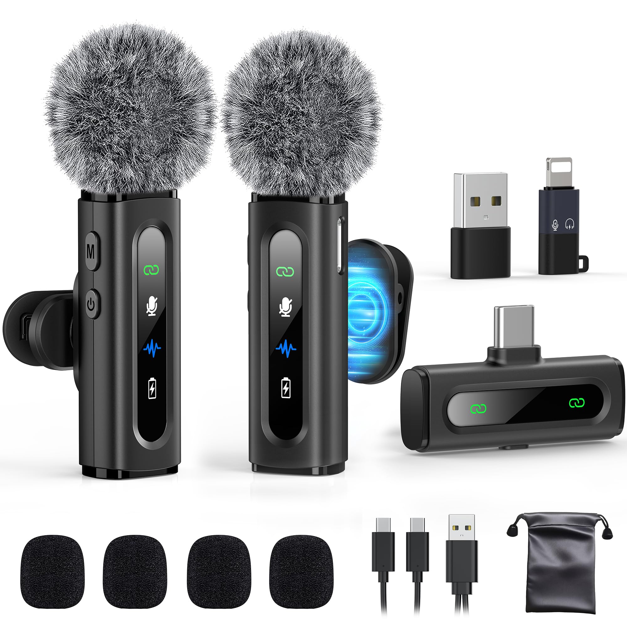 USB C Lavalier Microphone Wireless AI Noise Cancellation Mini Mic for Type-C Android, iPhone 17/16/15, Tablet, PC, Video Recording Clip-on Mics with Rotatable Clip, Ideal for TikTok, YouTube, Podcast