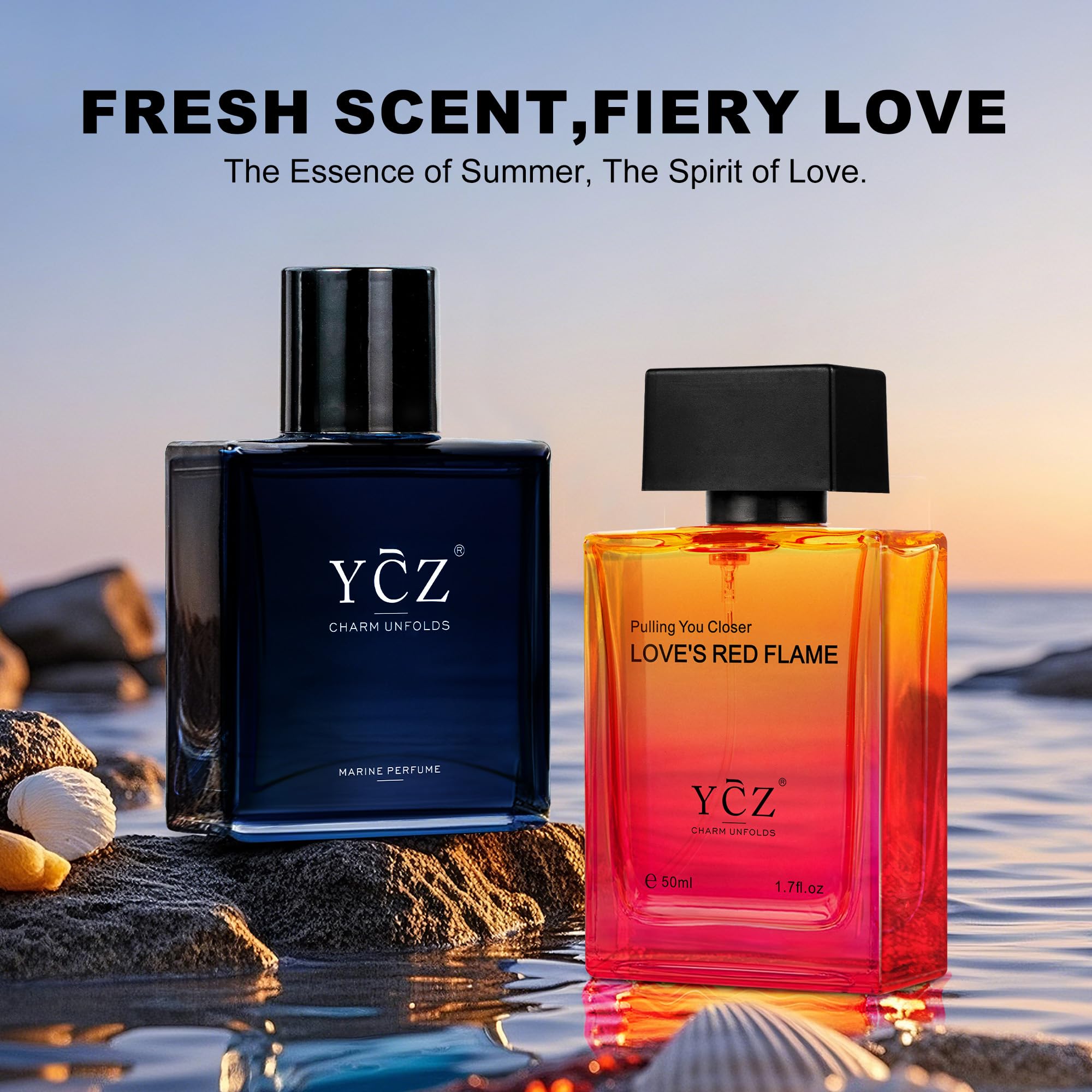 Ycz Ocean Fire Men's Cologne Set, 2Pack 1.7Oz Eau de Parfum for Men, Fresh Oriental Woody Scent with Floral Notes, Long Lasting Fragrance, for Night Out, Date Night, Parties & Luxury Gift Set for Men