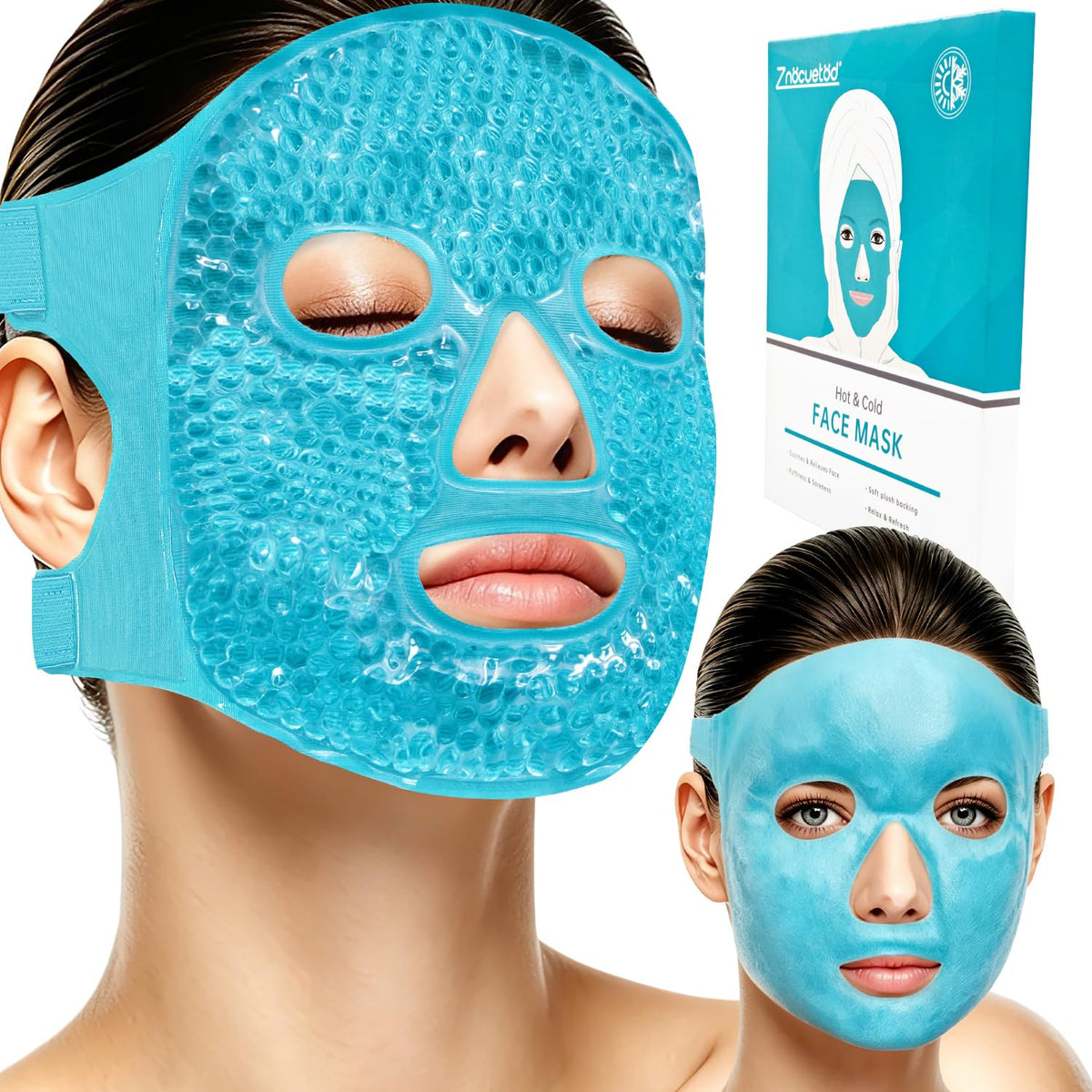ZNÖCUETÖD Cold Face Eye Mask Ice Pack Reduce Facial Puff, Dark Circles, Hot Cold Compress Pack, Face SPA Gift for Woman Sleeping, Pressure, Headaches, Skin Care, Post Laser Cosmetic Care, Reversible