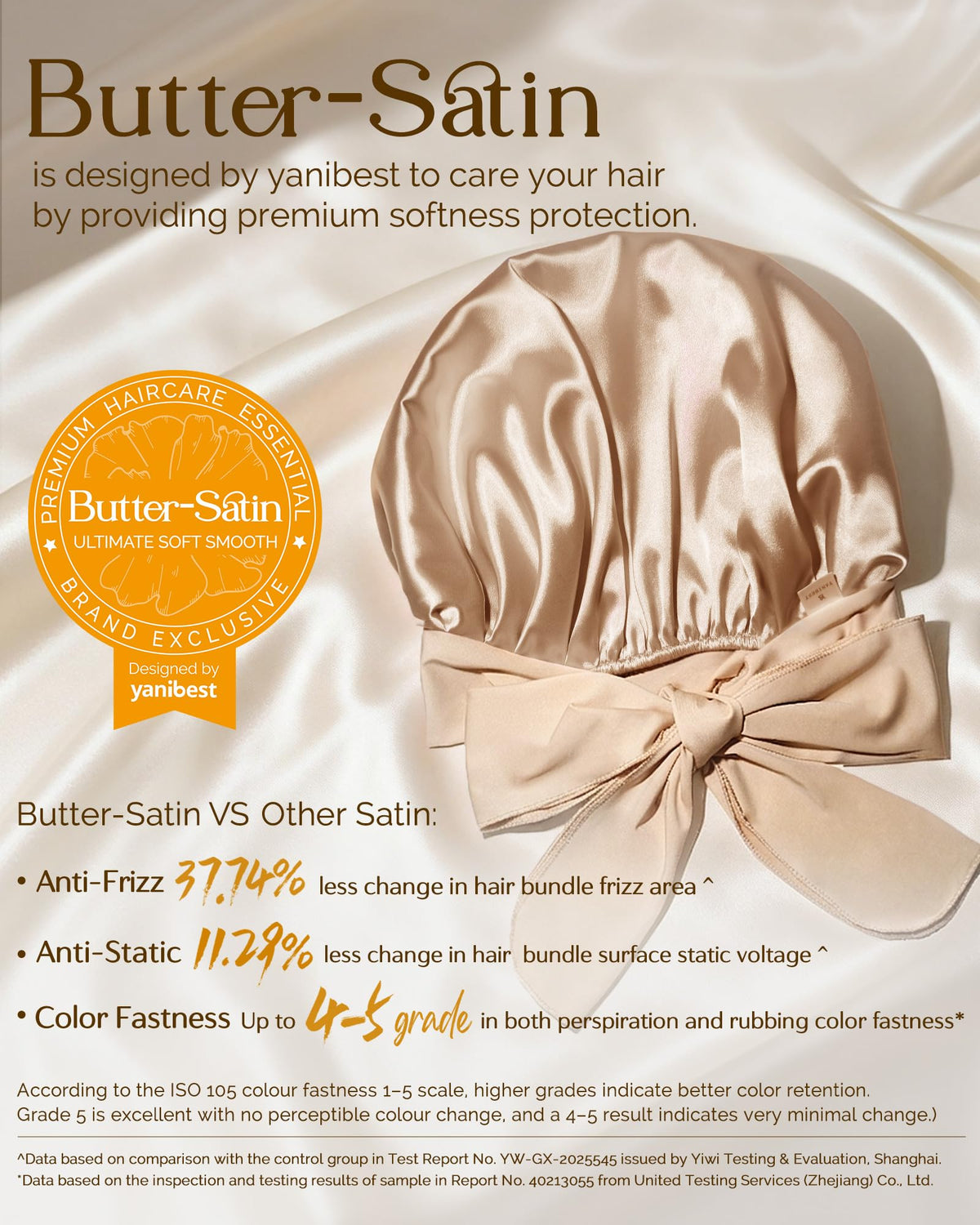 YANIBEST Adjustable Satin Bonnet for Sleeping Women Double Layer Hair Wrap Reduce Friction Prevent Frizz Natural Curly Hair, Champagne