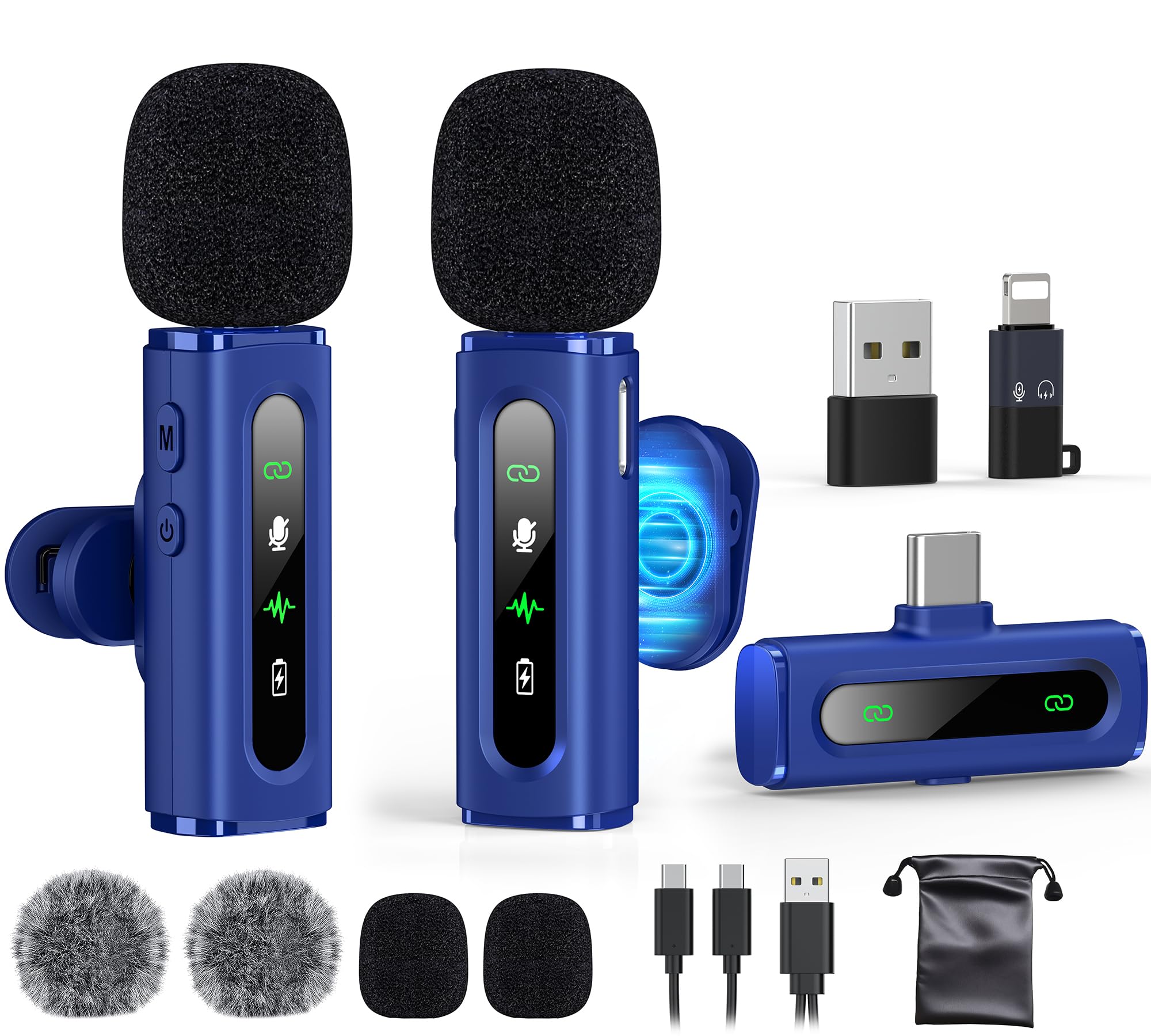 USB C Lavalier Microphone Wireless Mini Mic for Type-C Android Phone/Tablet/PC Video Recording Clip-on Mics with Rotatable Clip&Denoise Recording, Ideal for Vlog Tiktok Youtube Content Creator, Blue