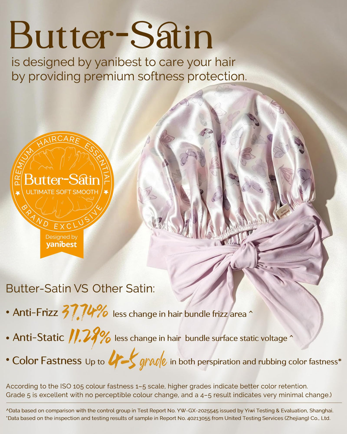 YANIBEST Adjustable Satin Bonnet for Sleeping Women Double Layer Hair Wrap Reduce Friction Prevent Frizz Natural Curly Hair, Butterfly