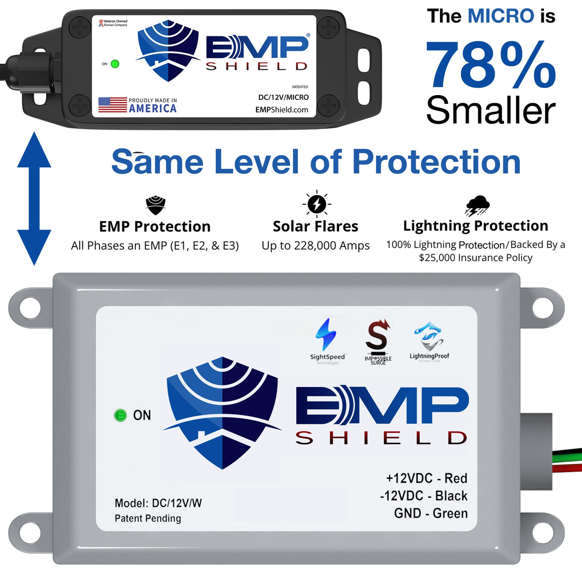 EMP Shield Micro - Vehicle EMP Protection 12 Volt DC for Car, Truck, and Motorcycle (DC-12V-Micro) Lightning, Solar Flare, CME (coronal mass ejection) and Lightining Surge Protection