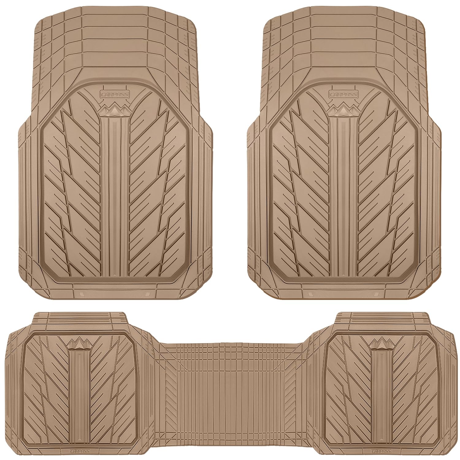CAR PASS Heavy Rubber Car Floor Mats, Deep Waterproof Car Mats All Weather, Universal Trim-to Fit Automotive Floor Mats for Car SUV Truck Van, Durable Floor Liners All Beige