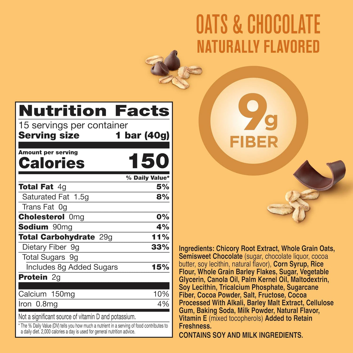 Fiber One Oats & Chocolate Chewy Bars, Fiber Snacks, 15 ct, 21.2 oz