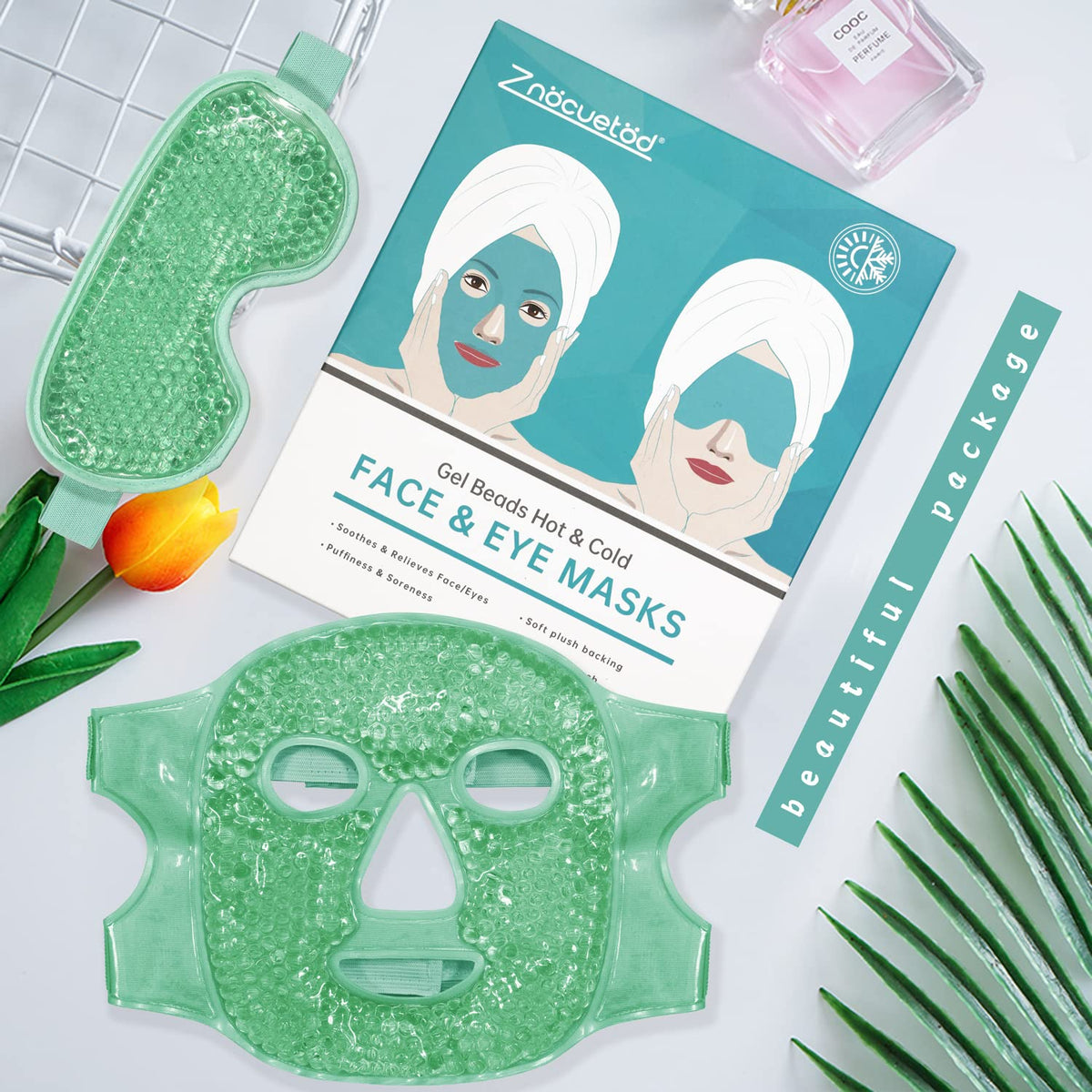 ZNÖCUETÖD Cooling Ice Face Eye Mask for Reducing Puffiness, Bags Under Eyes,Sinus,Redness,Pain Relief,Dark Circles, Migraine,Hot/Cold Pack with Soft Plush Backing Gift for Women