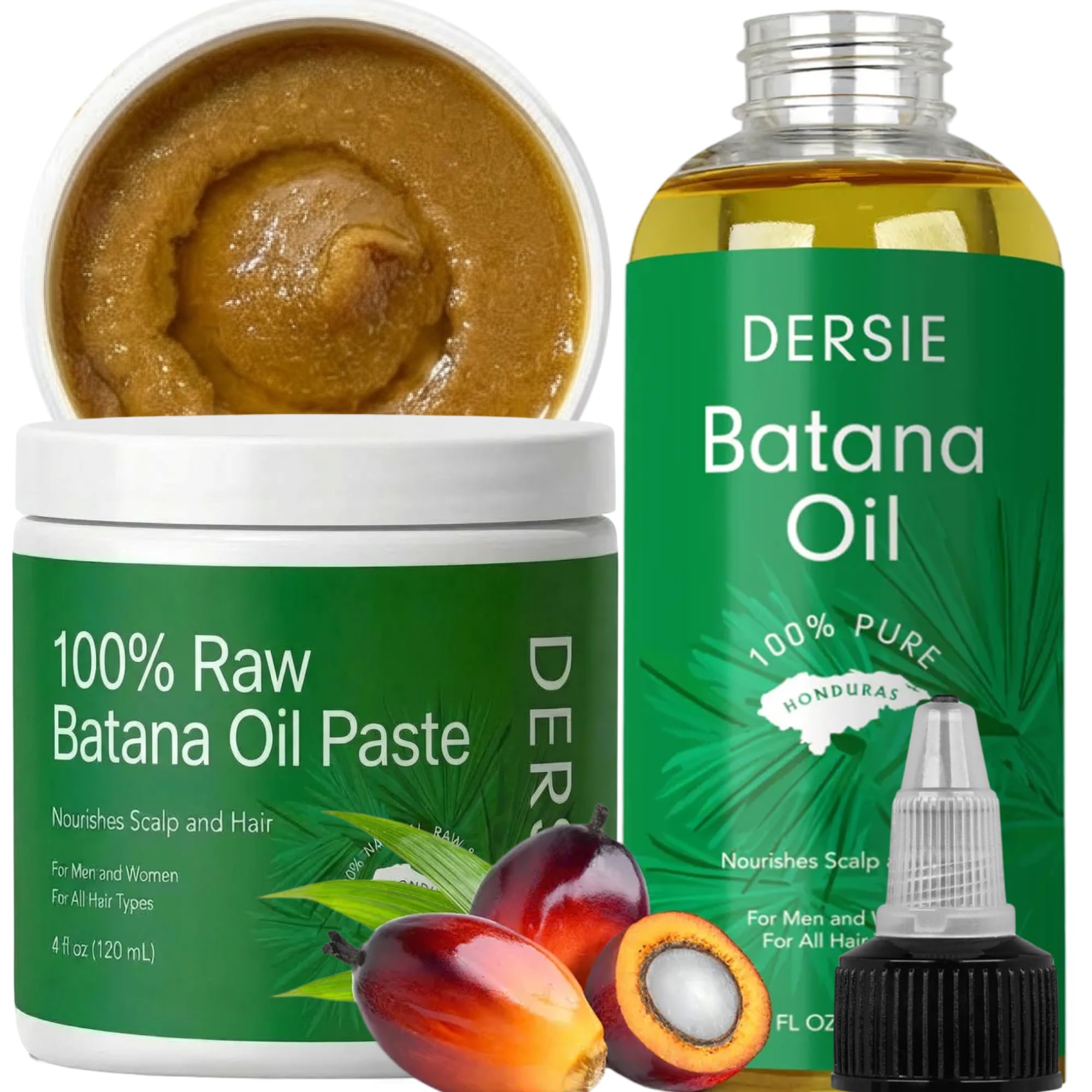 Dersie Batana Oil Ritual Set - 100% Raw Batana Paste & 100% Pure Liquid Oil Duo - Weekly Deep Care + Daily Leave-In for Dry, Damaged, High Porosity Hair