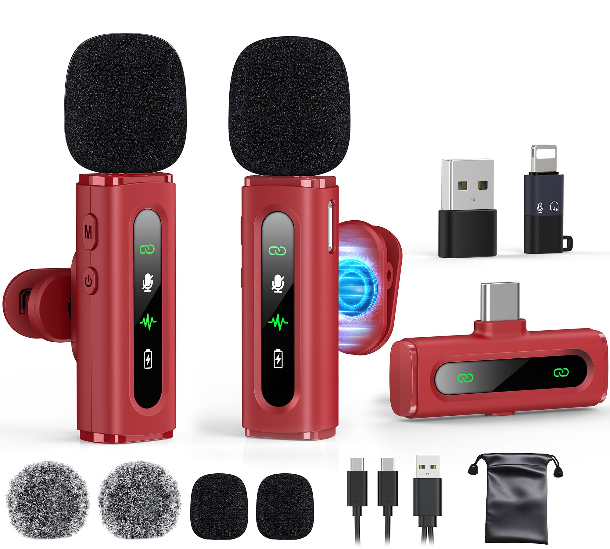 USB C Lavalier Microphone Wireless Mini Mic for Type-C Android Phone/Tablet/PC Video Recording Clip-on Mics with Rotatable Clip&Denoise Recording, Ideal for Vlog Tiktok Youtube Content Creator, Red