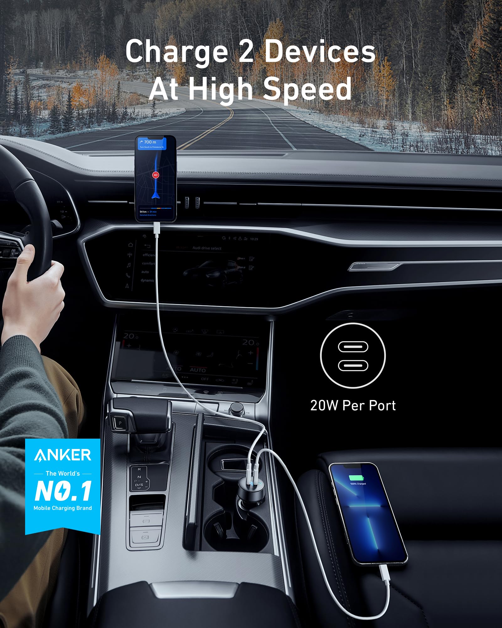 Anker USB C Car Charger, 40W 2-Port PowerIQ 3.0 Type C Adapter, iPhone 17 Car Charger, PowerDrive III Duo with Power Delivery for iPhone 17/17 Pro Max/16/15/14 Series, Galaxy S24/23,AirPods and More