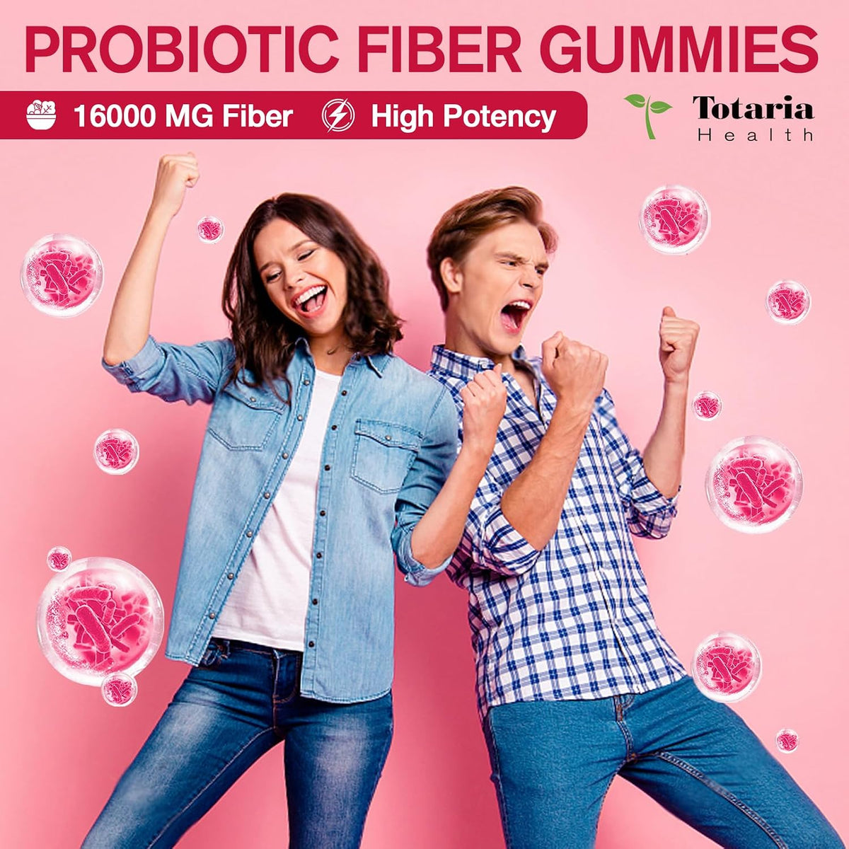 9-in-1 Sugar-free Probiotic Fiber Gummies for Adults Teens 16g Fiber, Apple