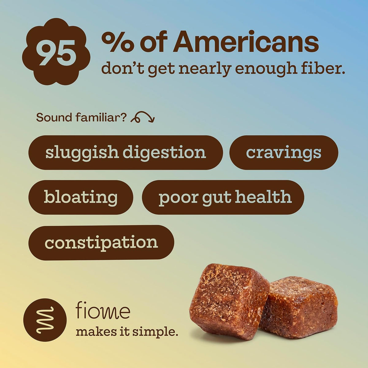 Fiome Fiber Bites, 5g Daily Fiber Supplement, Dark Chocolate, 30 Servings