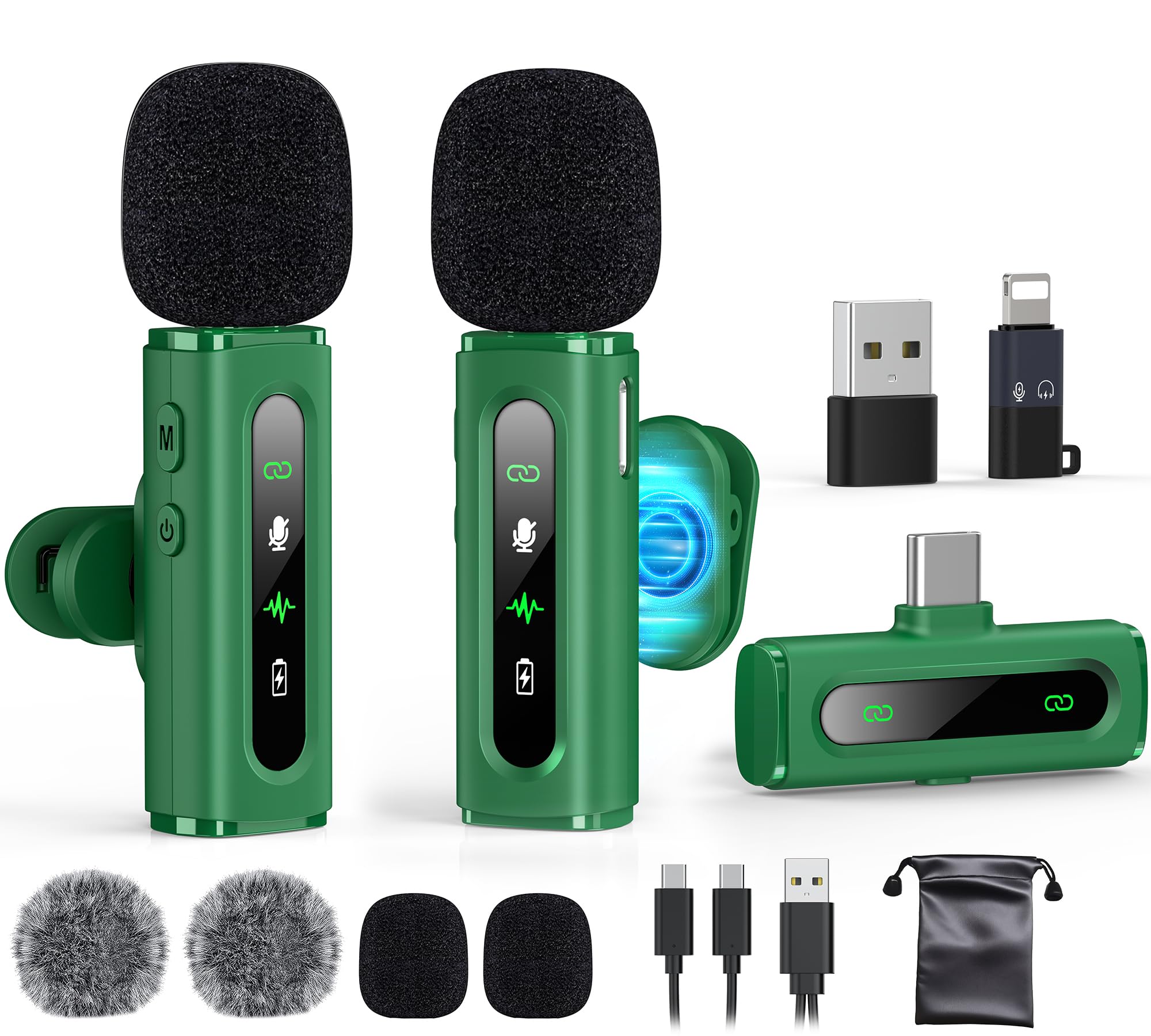 USB C Lavalier Microphone Wireless Mini Mic for Type-C Android Phone/Tablet/PC Video Recording Clip-on Mics with Rotatable Clip&Denoise Recording, Ideal for Vlog Tiktok Youtube Content Creator, Green