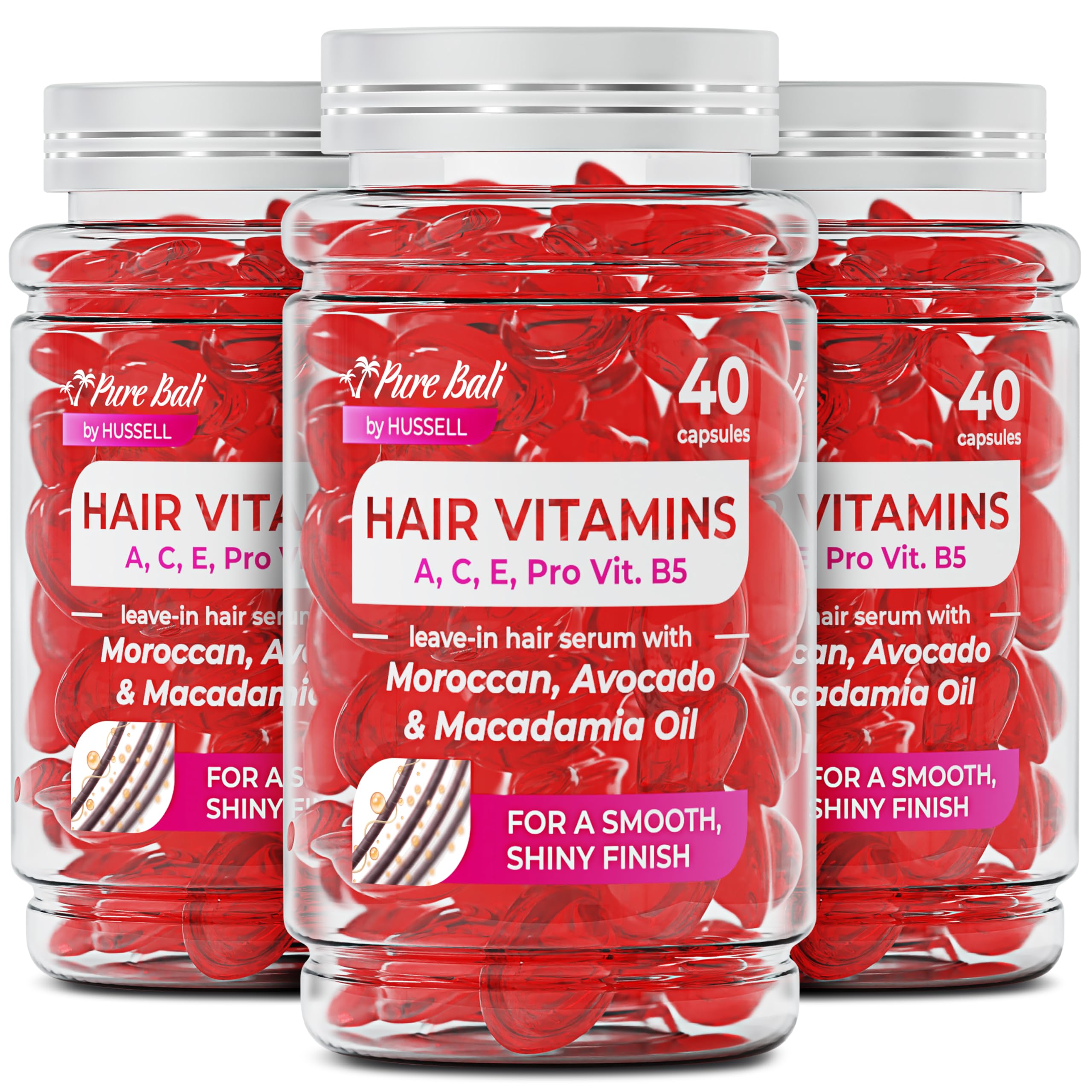 Hair Oil Capsules - Hair Vitamins A, E, & Pro B5 - Serum Enriched with Argan Oil, Macadamia, Avocado Oils & Moroccan Oil for All Hair Types Frizzy, Dry, Curly - For Women & Men (120 Capsules)