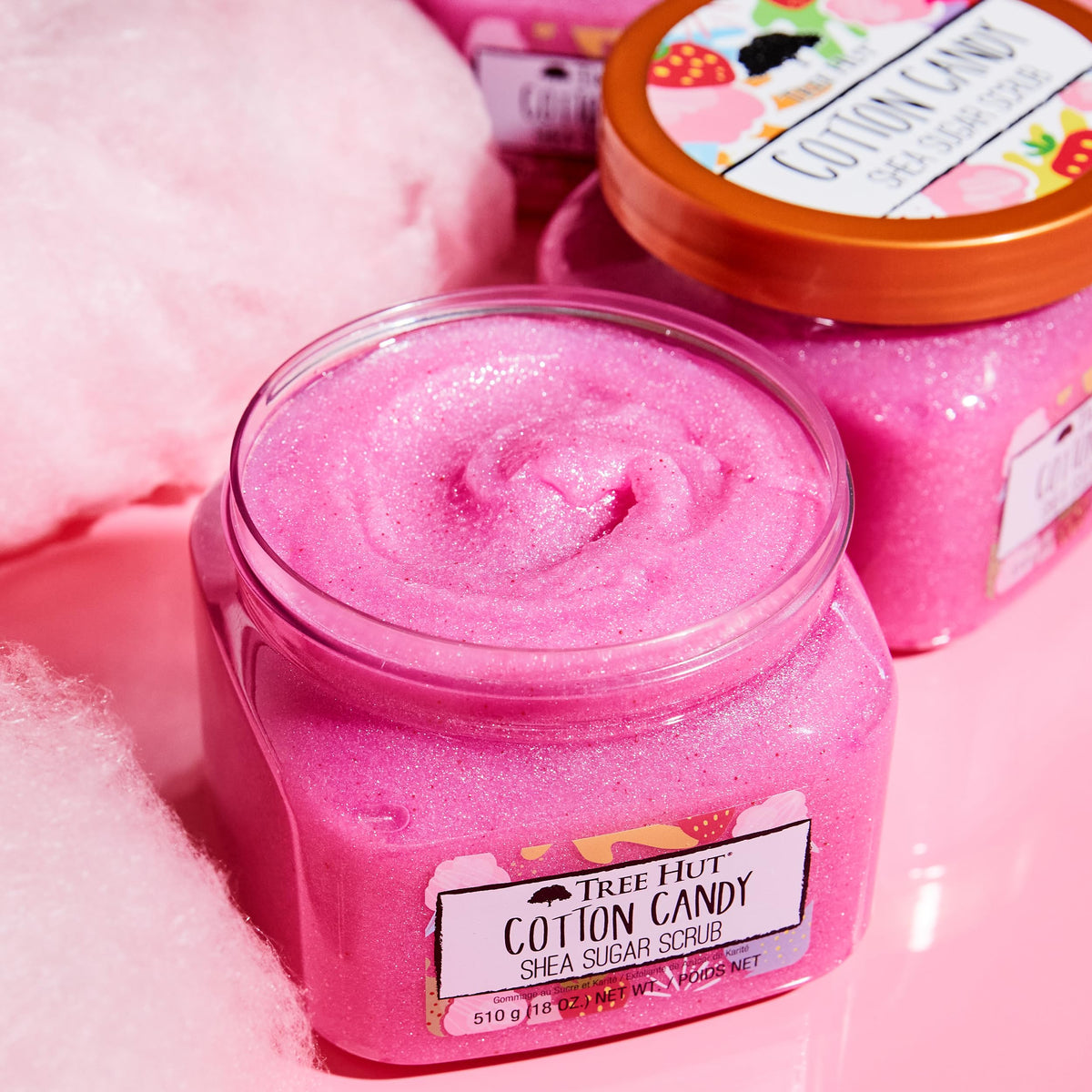 Tree Hut Cotton Candy Body Scrub, Exfoliating & Hydrating Sugar Scrub with Shea Butter & Essential Oils, Smooth Skin, Body Exfoliator For All Skin Types, Self Care Gifts for Women, Vegan, 18 Oz