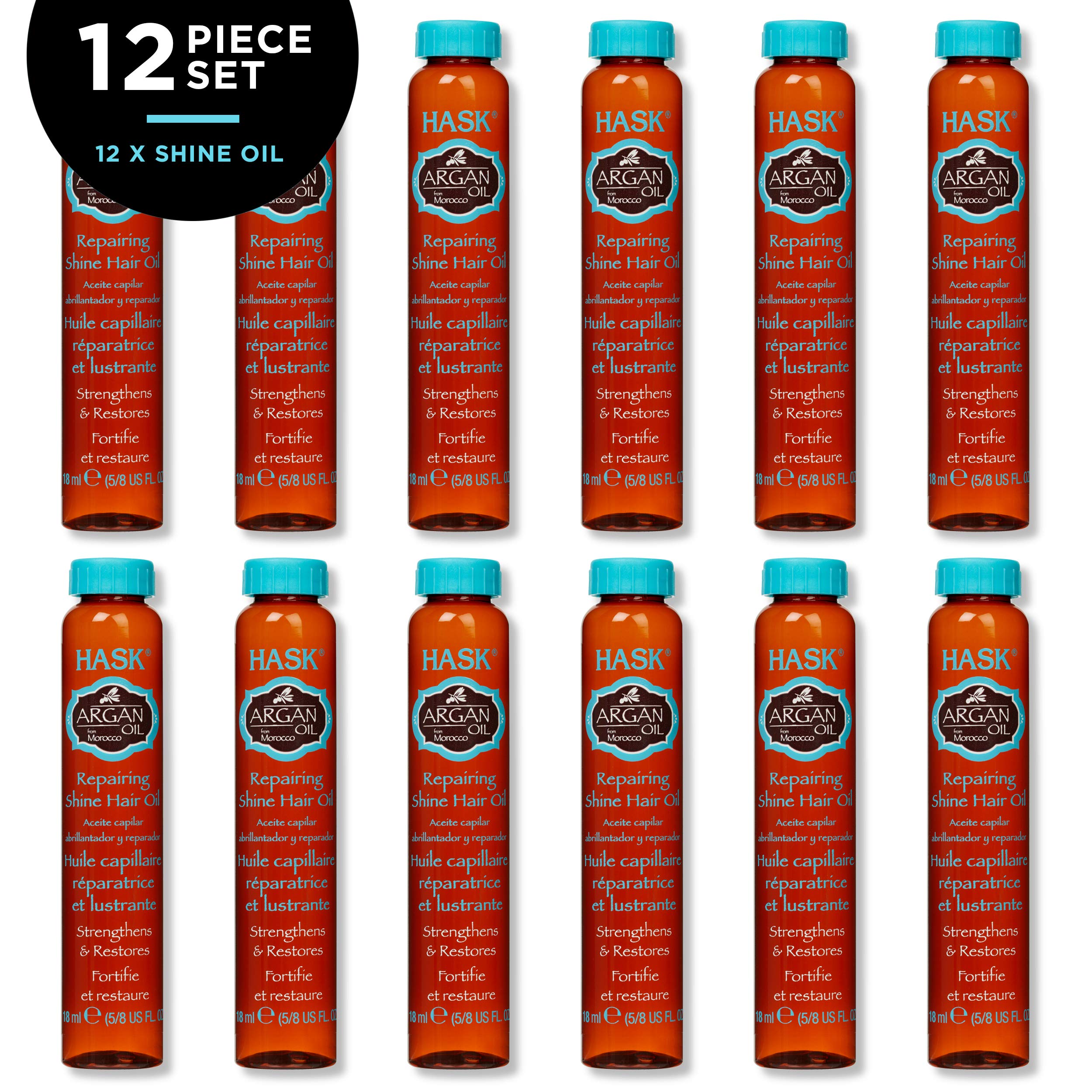 HASK Argan Repairing Hair Oil - 12 shine Oil Vials for shine and frizz control for all hair types, color safe, gluten-free, sulfate-free, paraben-free