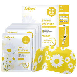 BeHoomi self heating steam eye mask chamomile scented warm compress for sleep relaxation and eye fatigue relief 20 pack