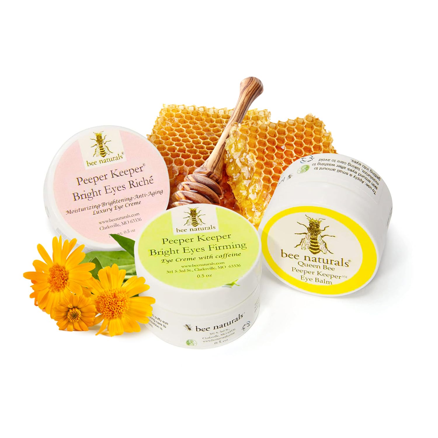 Bee Naturals Peeper Keeper Trio eye care gift set for wrinkles puffy eyes and crow's feet