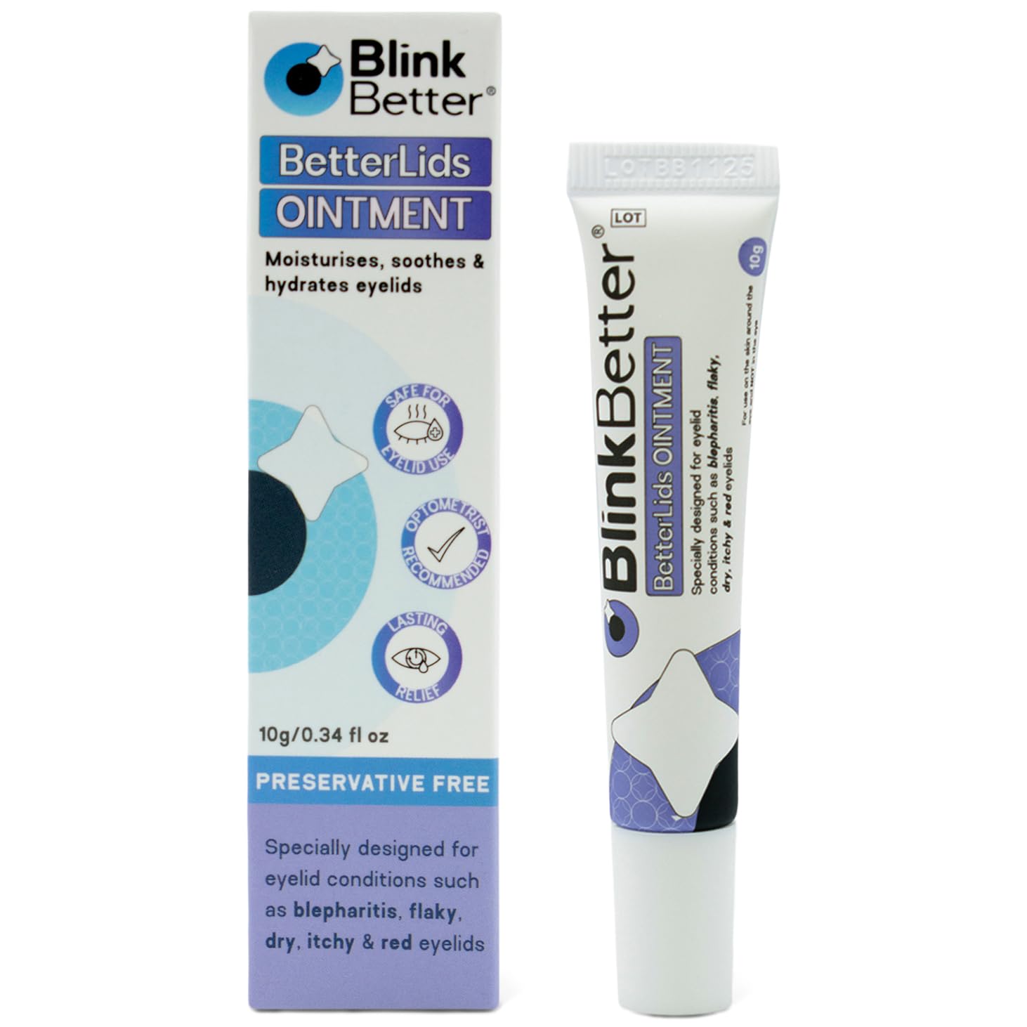 BlinkBetter BetterLids 0.34 oz tube with Oat Complex and Shea Butter for sensitive eyelid care.