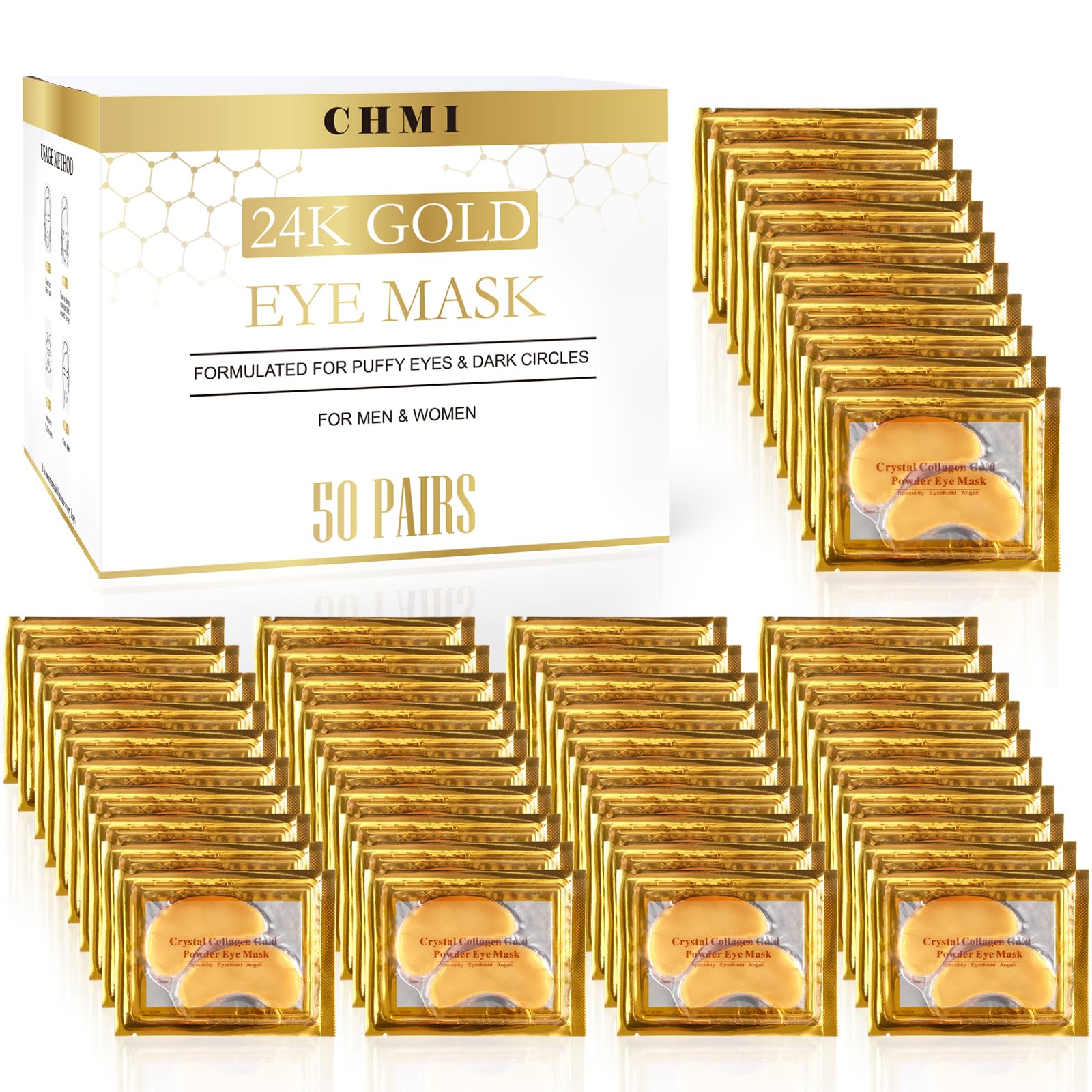 CHMI 24K Gold Under Eye Patches Collagen Eye Masks for Dark Circles Puffy Eyes Eye Bags and Wrinkles