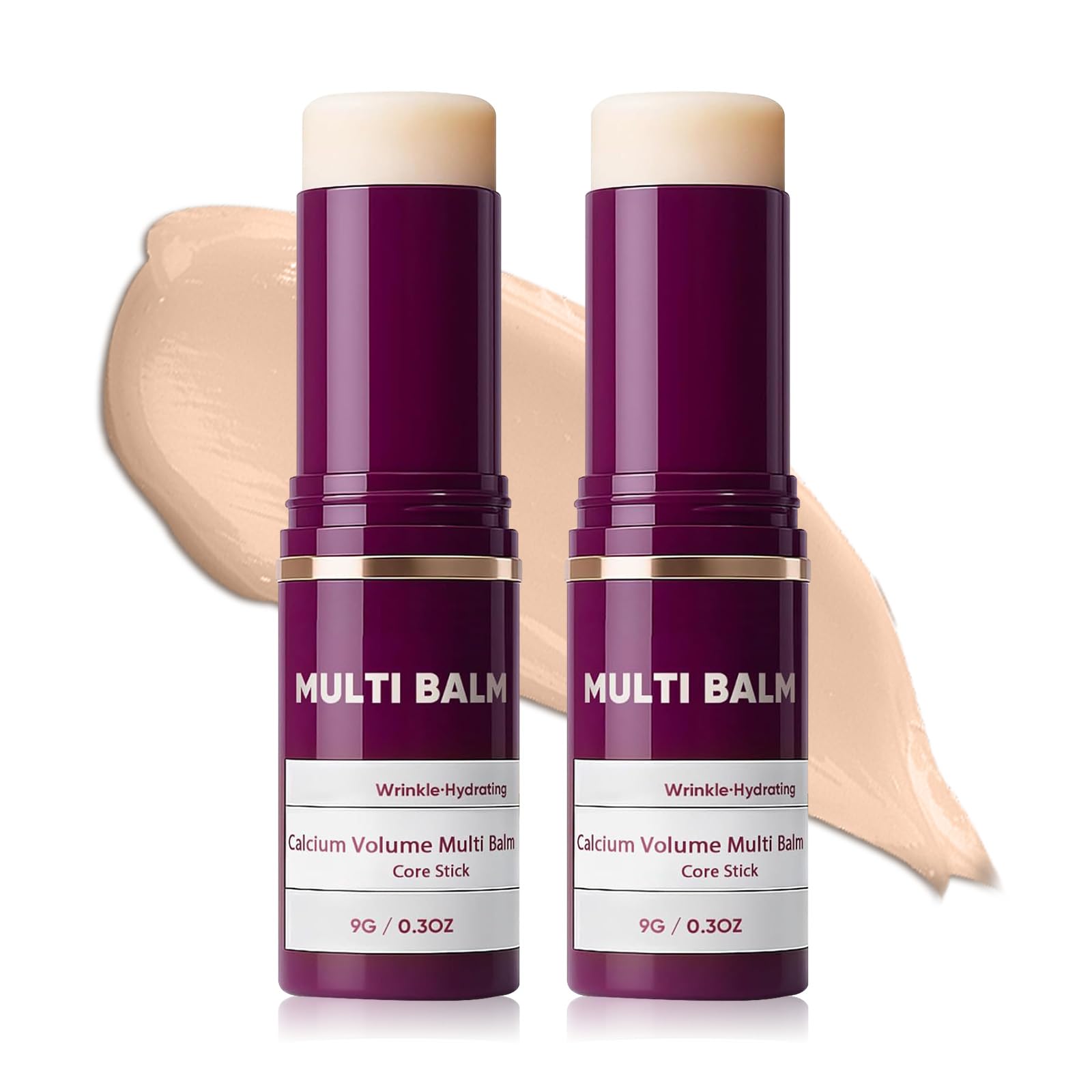 Two gold and white Calcium Volume Multi Balm sticks for face and neck wrinkle care.