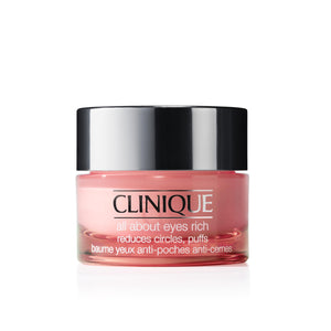 Clinique All About Eyes Rich 0.5 oz (15ml) jar – hydrating and brightening eye treatment.