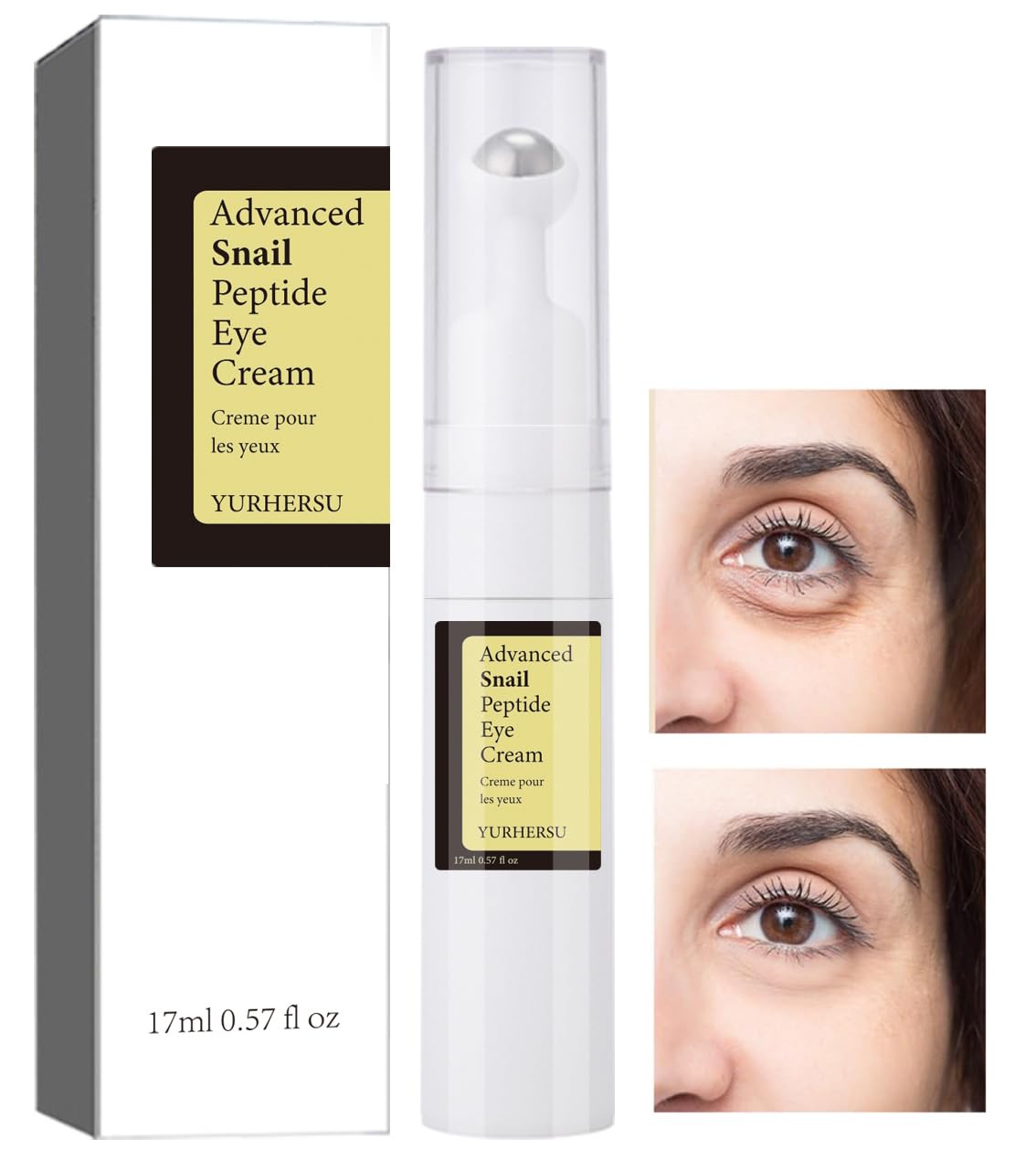 ELCHHIRSCH Snail Peptide Under Eye Cream tube featuring a built-in 360-degree massaging roller ball.