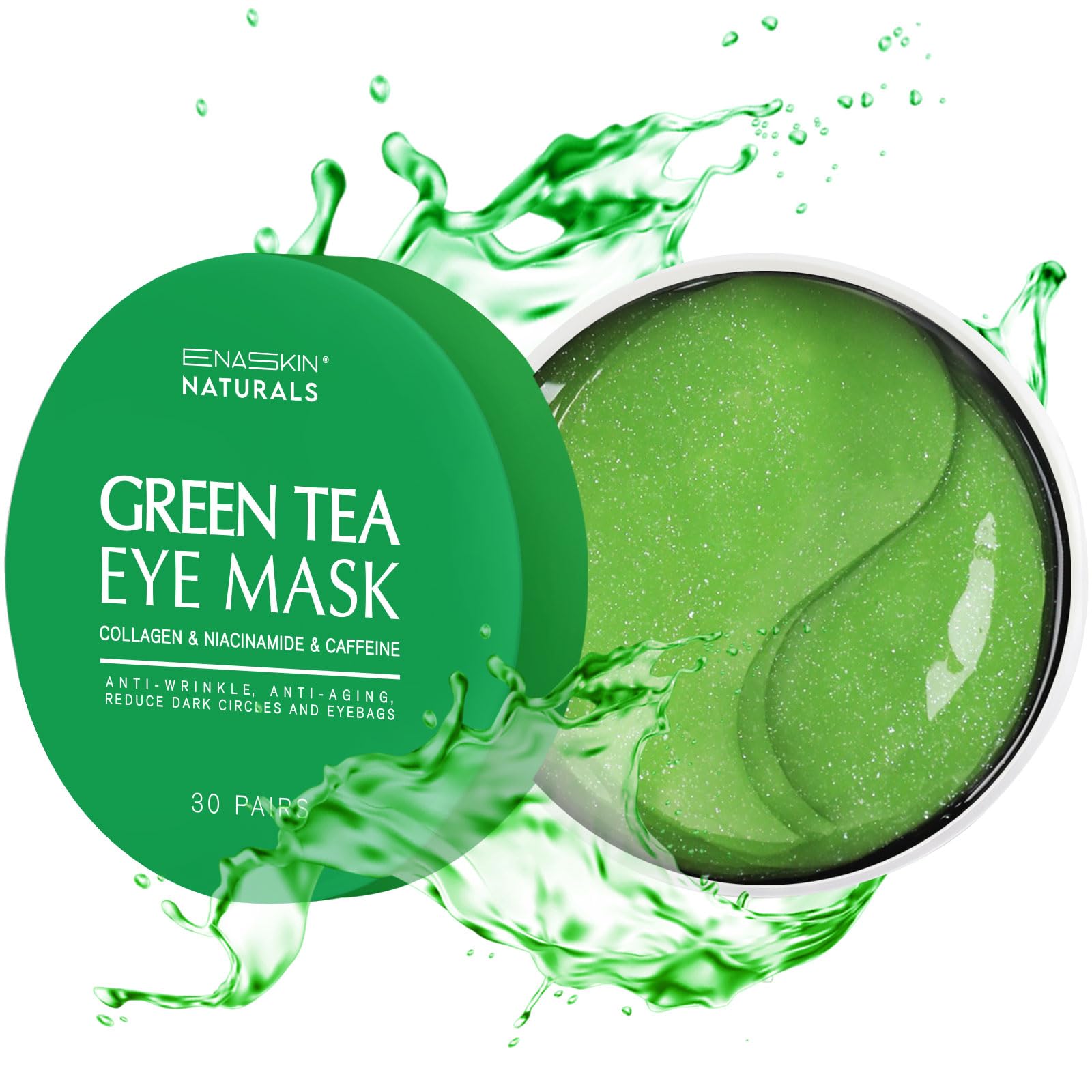 Enaskin Naturals Green Tea Eye Gel Pads - 30 Pairs of Soothing and Anti-Aging Masks