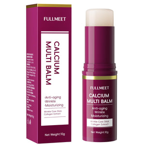 FullMeet Calcium Volume Multi Balm stick applied to the neck and face to improve skin elasticity and reduce wrinkles.