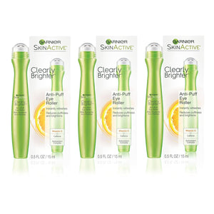Pack of 3 Garnier Clearly Brighter Anti-Puff Eye Rollers 0.5 fl oz each - Cooling Caffeine and Vitamin C Treatment