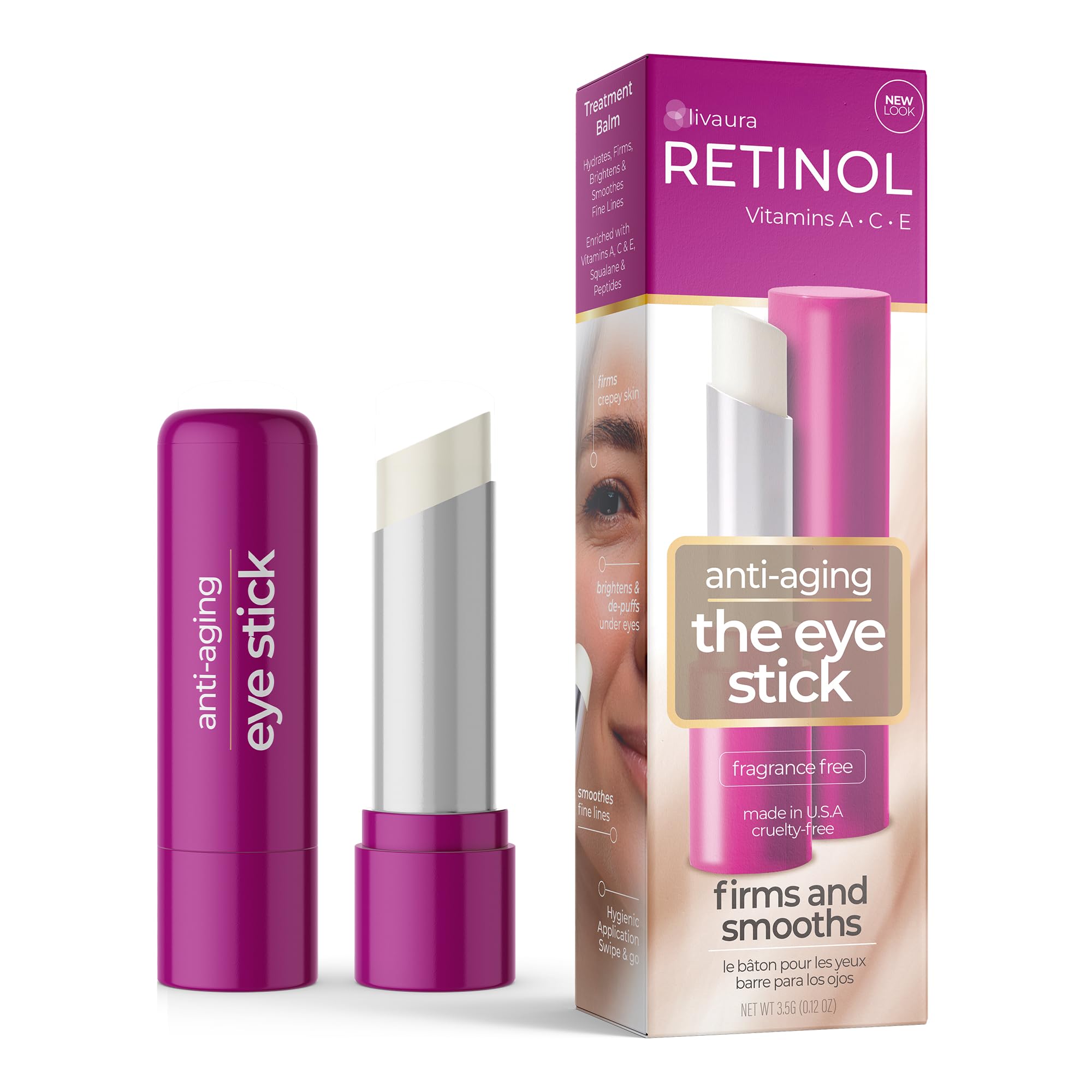LIVAURA Retinol Anti-Aging Eye Stick, a portable treatment balm for smoothing fine lines and brightening the under-eye area.