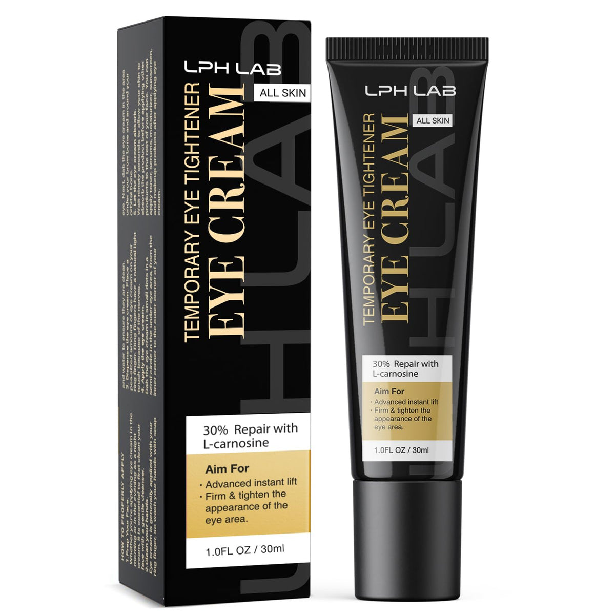 30ml tube of LPH LAB Temporary Eye Tightener cream for instant removal of under-eye bags and puffiness.