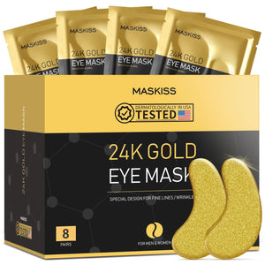 Maskiss 8 Pairs 24k Gold Under Eye Patches - Compact Travel Sampler Pack for Brightening and De-puffing