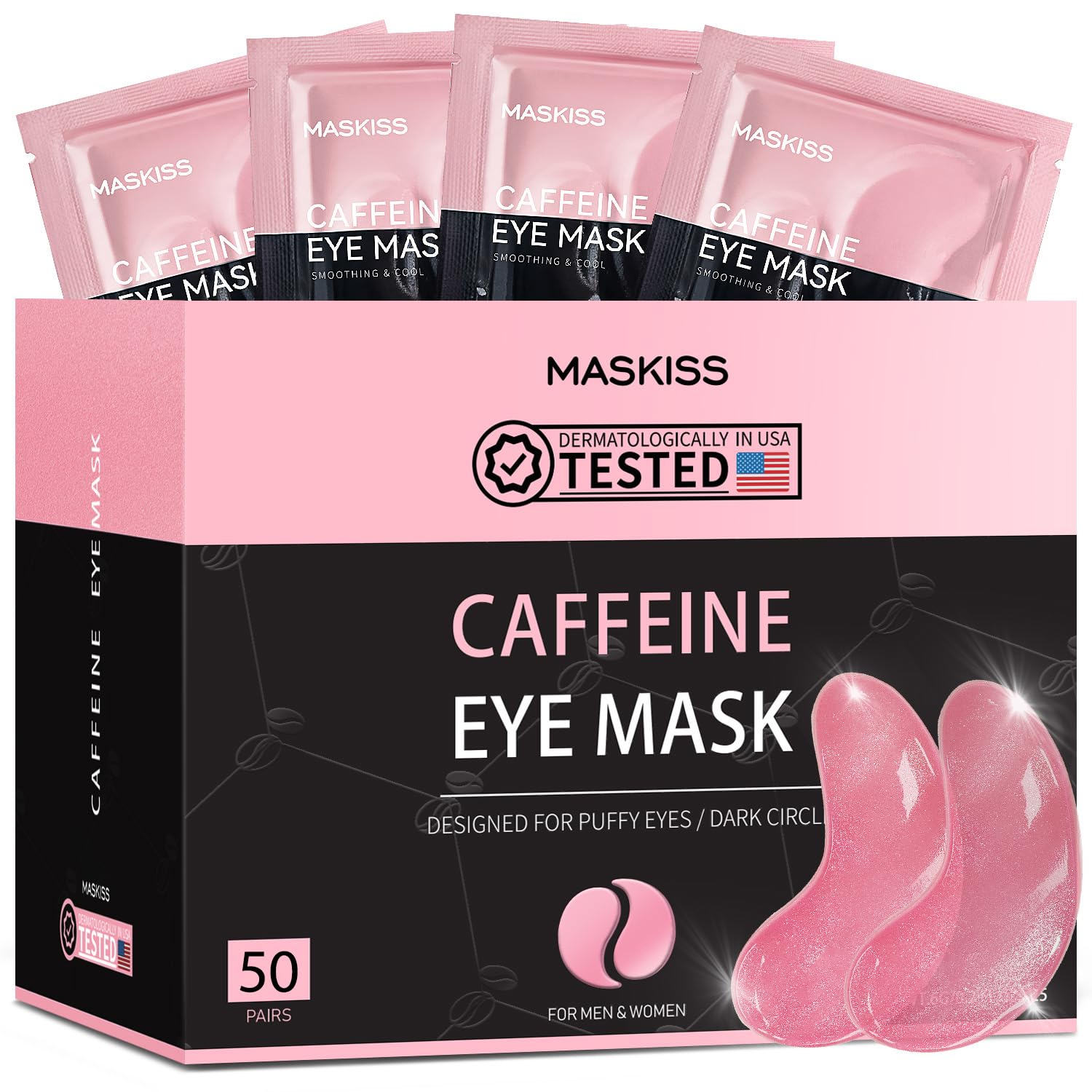 Bulk Box of 50 Pairs Maskiss Caffeine Under Eye Patches - Blue Cooling Collagen Masks for Puffiness