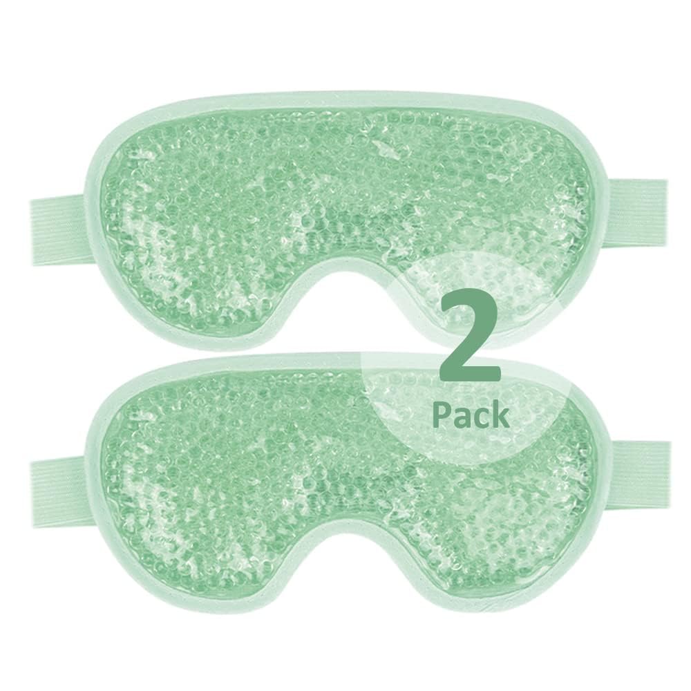 NEWGO cooling eye mask blue and green 2 pack cold ice pack for puffy eyes dark circles headache and stress relief