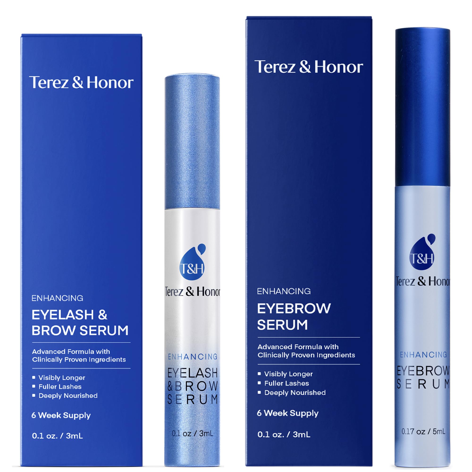 Natural Eyelash and Eyebrow Serum Set including a 3mL lash tube and a 5mL brow tube for a complete eye makeover.