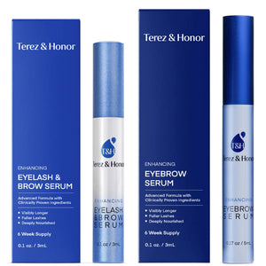 Natural Eyelash and Eyebrow Serum Set including a 3mL lash tube and a 5mL brow tube for a complete eye makeover.