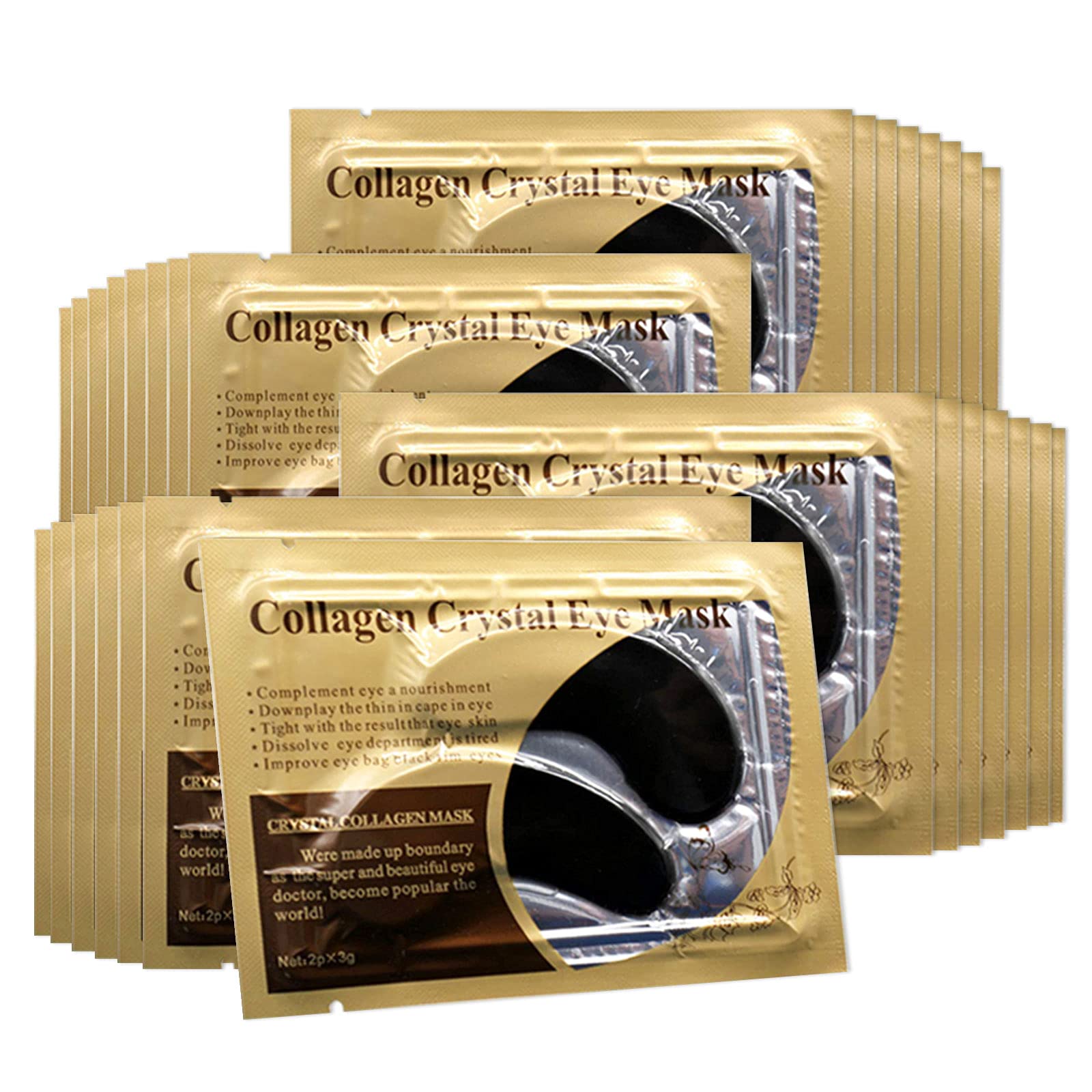 Permotary Black Crystal Collagen Eye Pads, 60 pieces of black hydrogel masks for under-eye detoxification and wrinkle reduction.