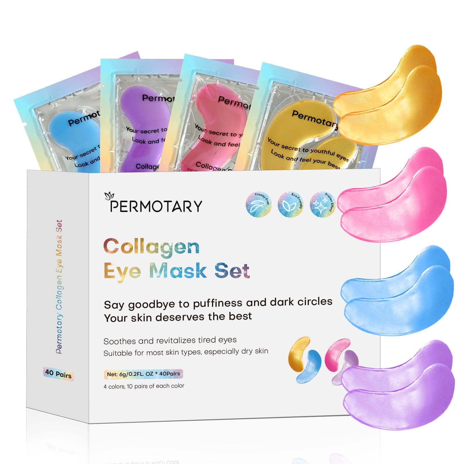 Permotary 40 Pairs Value Pack of Collagen Crystal Eye Masks, featuring 80 gel patches for long-term eye skin rejuvenation.