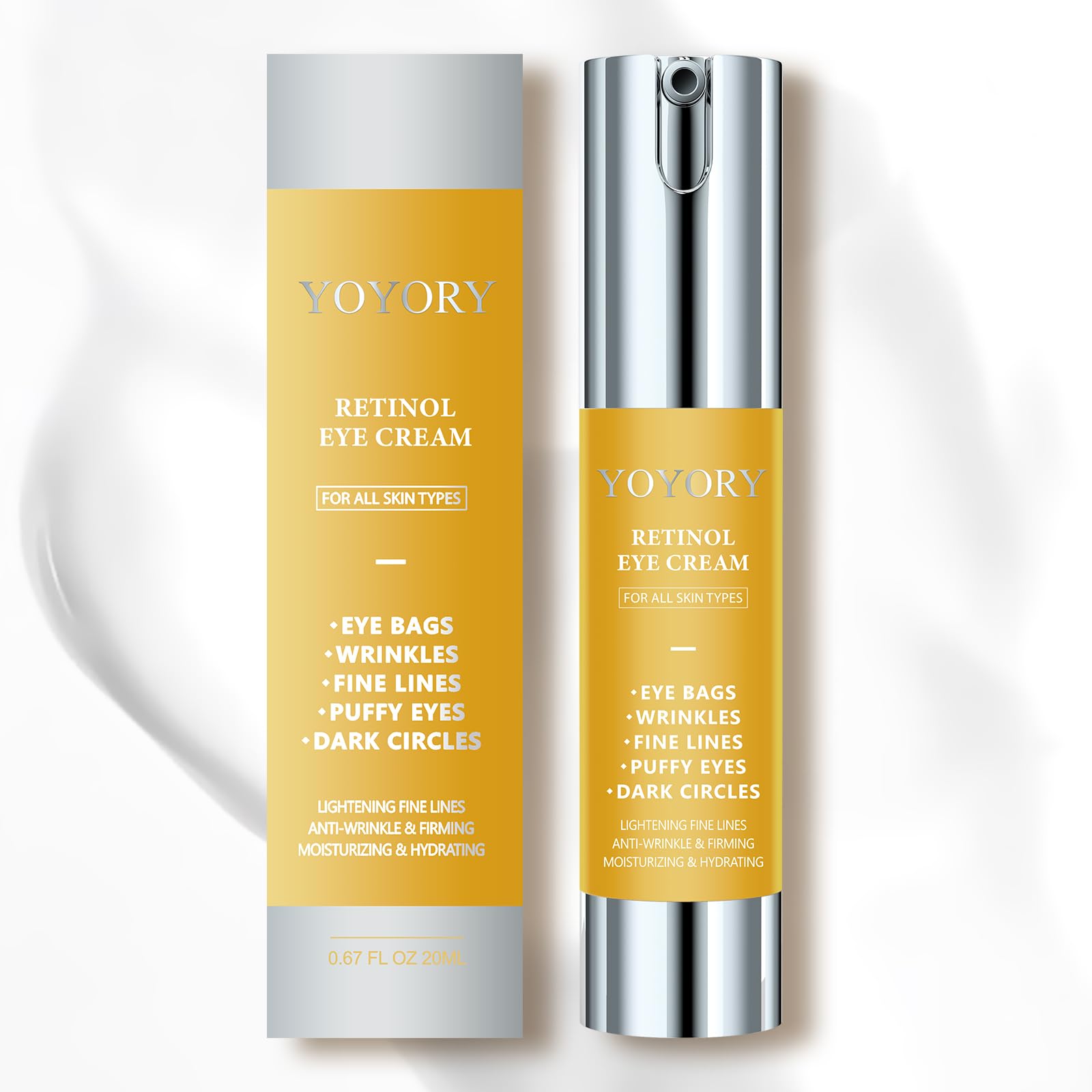 Yellow tube of Rapid Retinol Eye Cream for dark circles and wrinkle treatment.