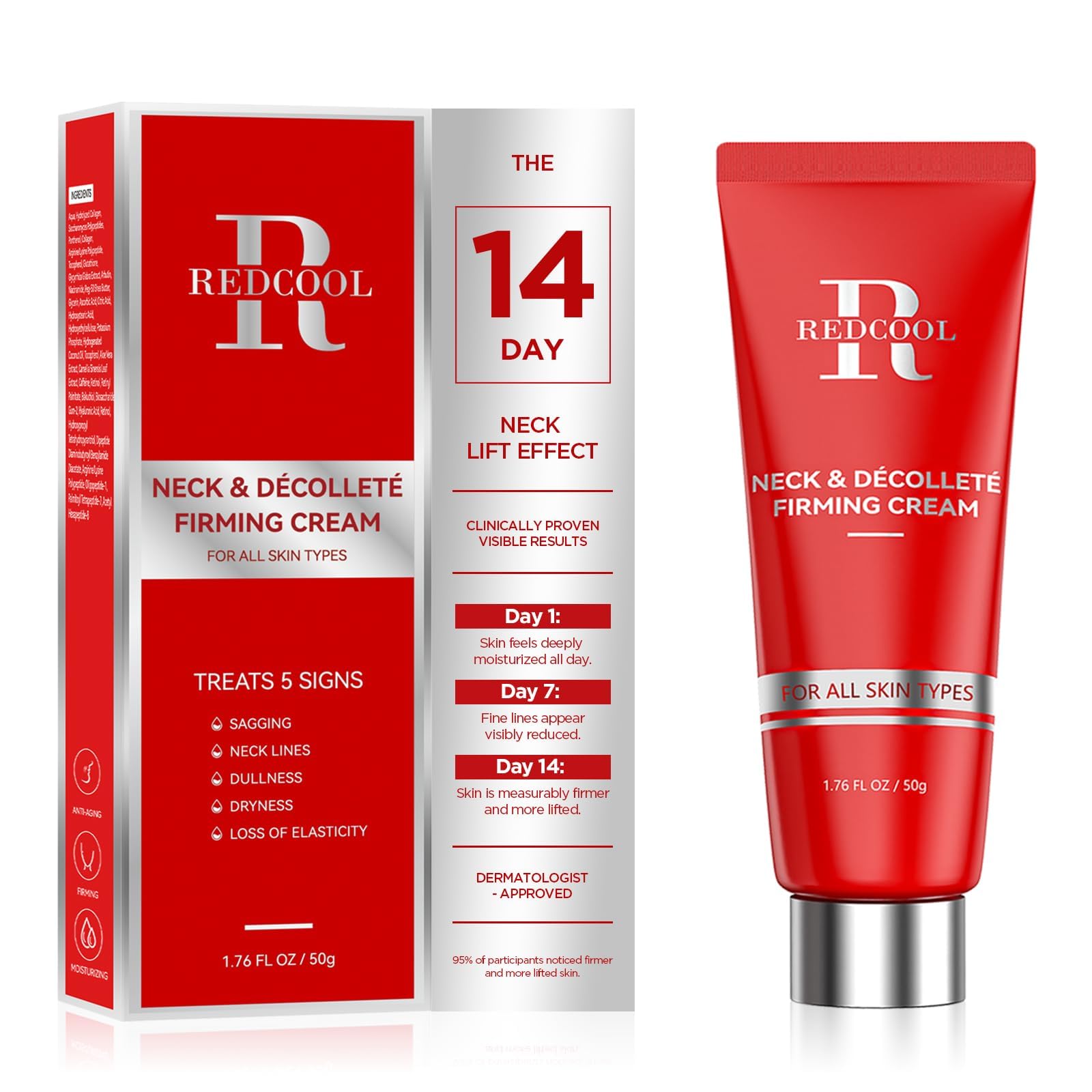 Redcool retinol neck firming cream with collagen and hyaluronic acid for tightening and lifting neck skin