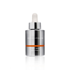 Rodan + Fields Pure C Serum bottle, 10% Vitamin C water-free formula for skin brightening and antioxidant protection.
