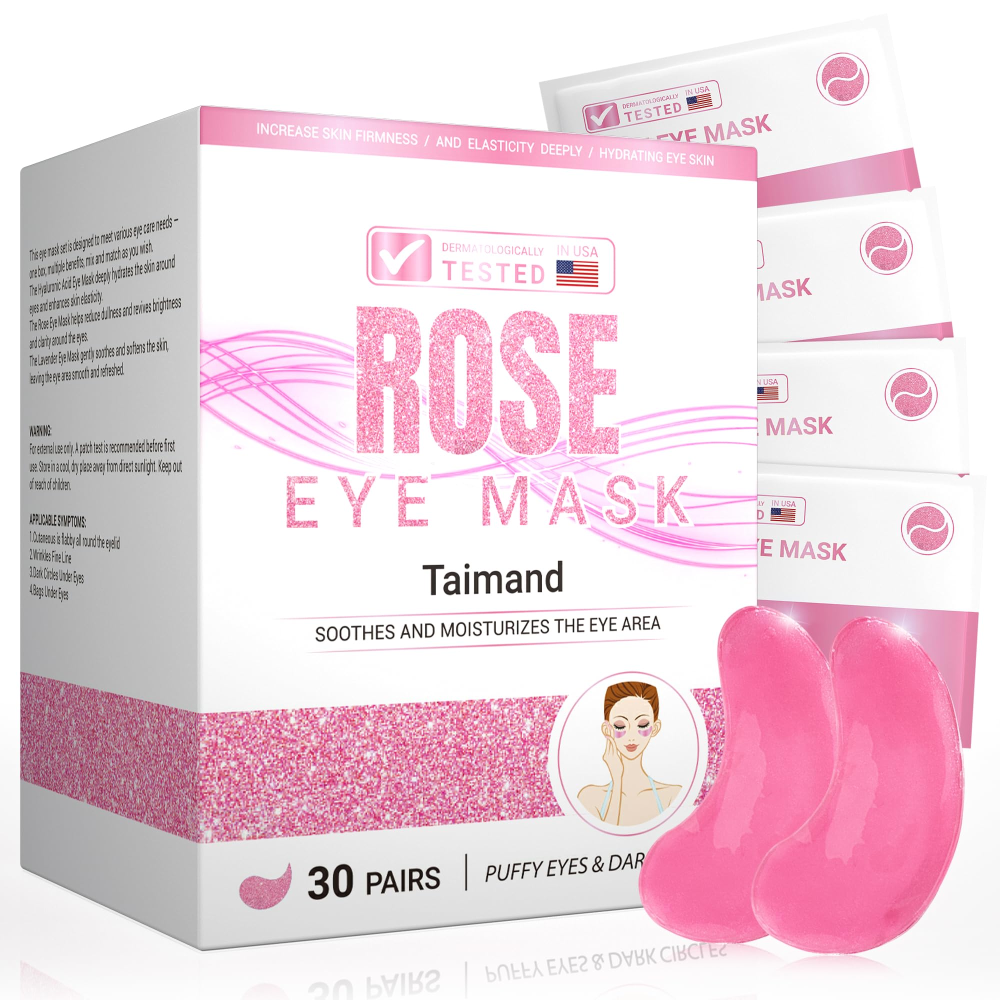 30 Pairs of Rose-Infused Collagen Under Eye Patches for Brightening and Soothing