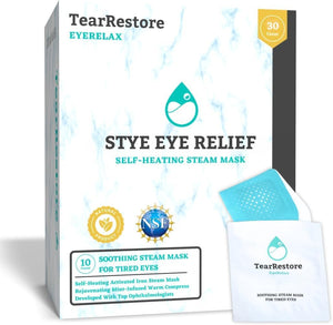TearRestore EyeRelax self-heating warm compress eye mask for relieving dry eyes and styes.