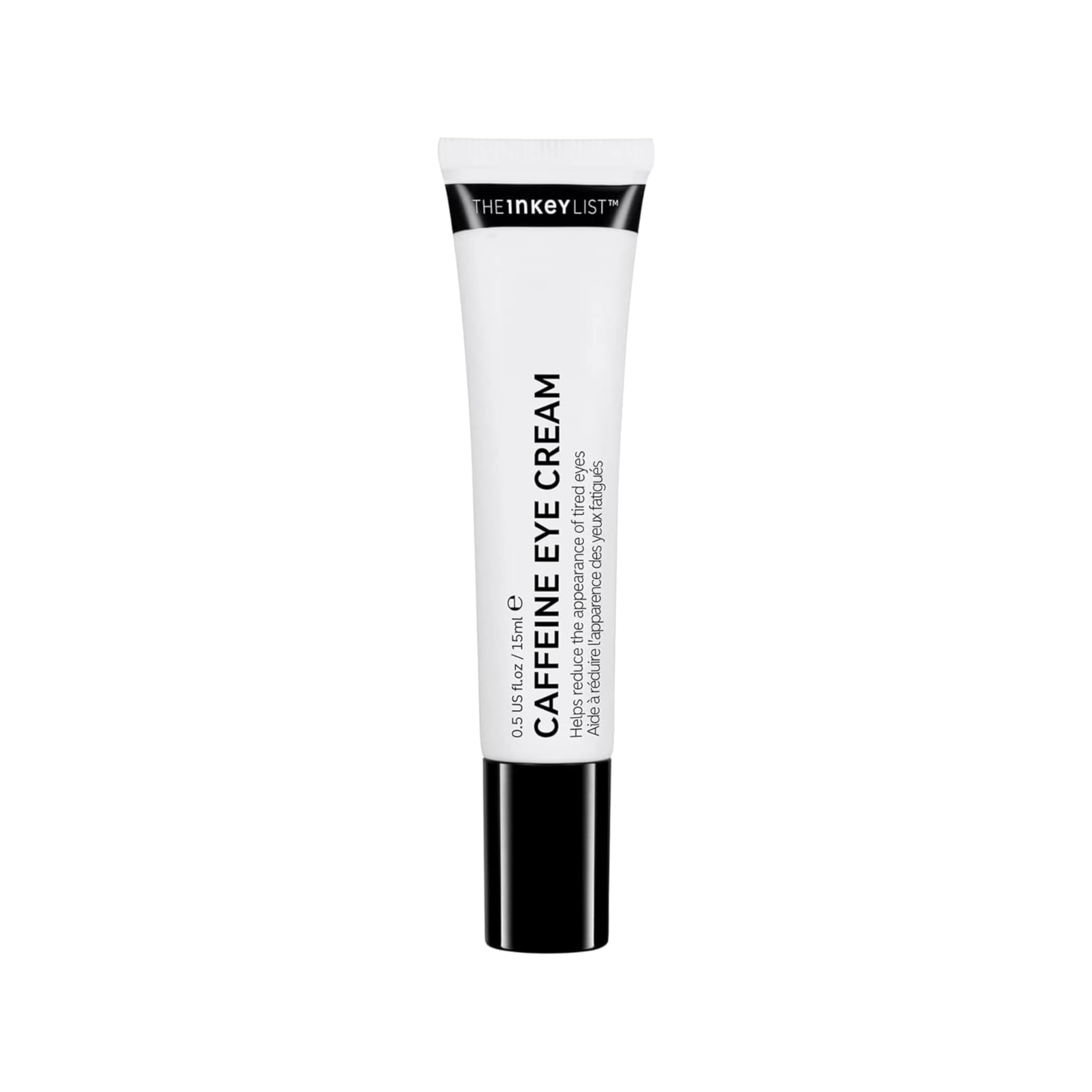 The INKEY List Caffeine Eye Cream 15ml tube for reducing morning puffiness.