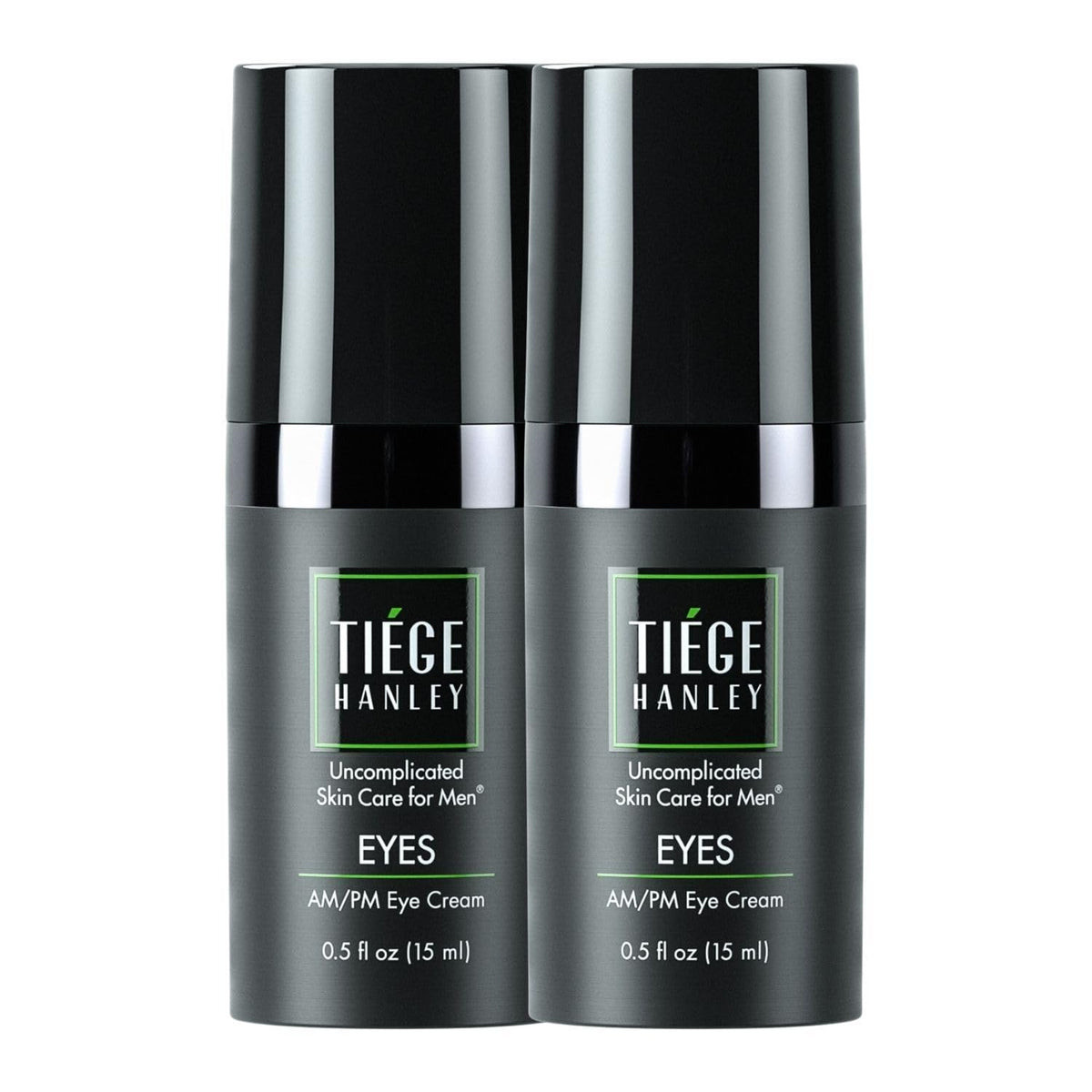 Two 0.5 oz tubes of Tiege Hanley Eye Cream for Men, a premium morning and night anti-aging treatment.