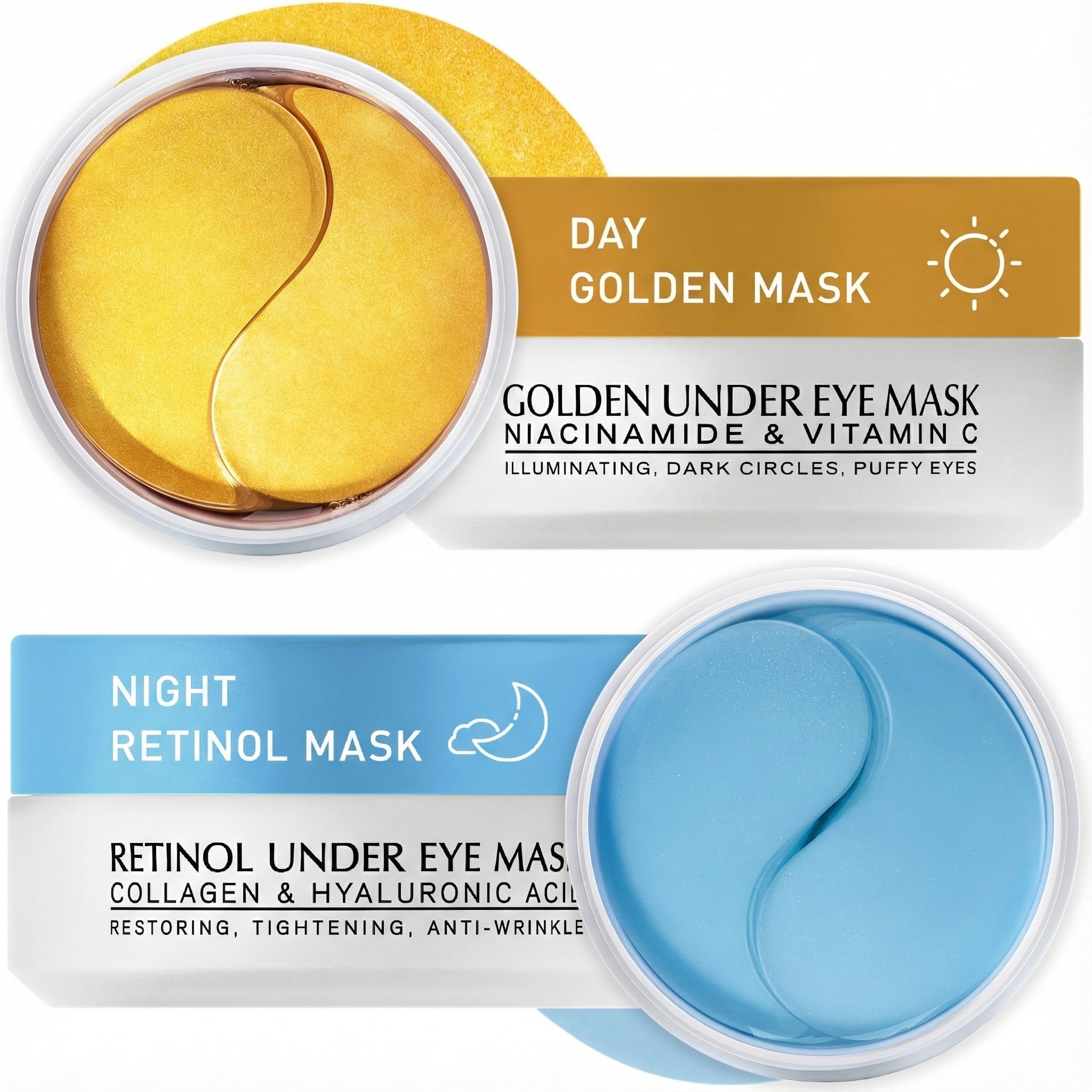2-pack set of Retinol and Golden Gel eye patches (120 pieces total) for intensive dark circle and wrinkle treatment.