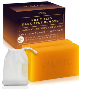 VALITIC Kojic Acid Cleansing Soap Bars with Vitamin C and Turmeric 2 Pack with Bag