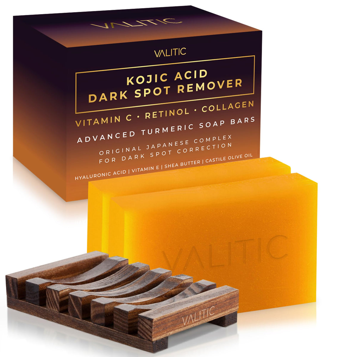 VALITIC Kojic Acid Cleansing Soap Bars 3.5 oz 2 Pack with Holder
